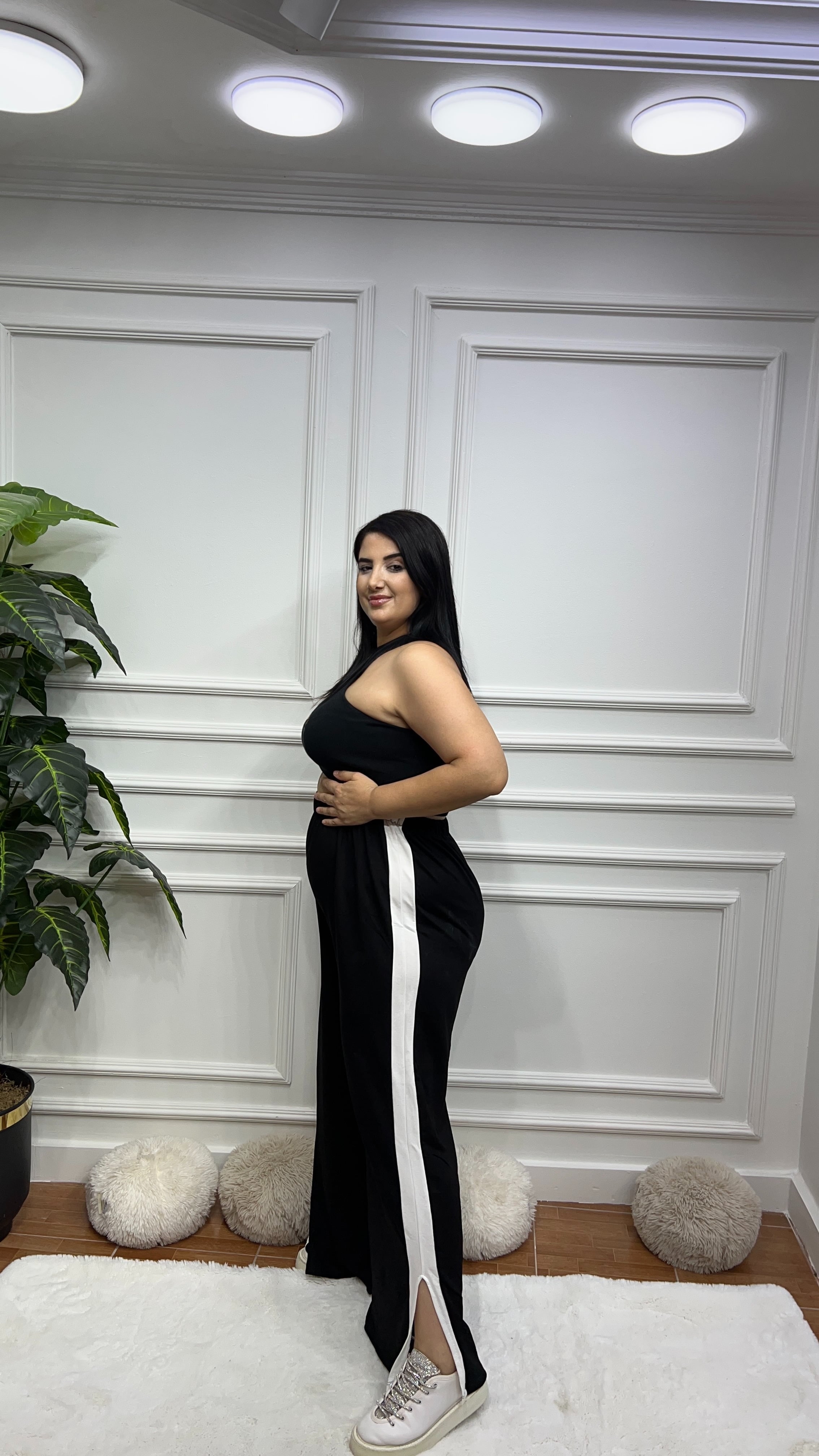 Büyük Beden Çizgili Palazzo Pantolon