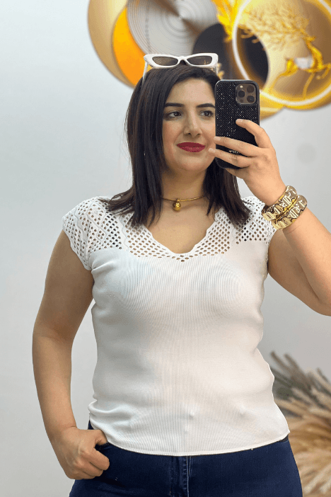 1 Alana 1 Bedava  Merserize Bluz - Beyaz