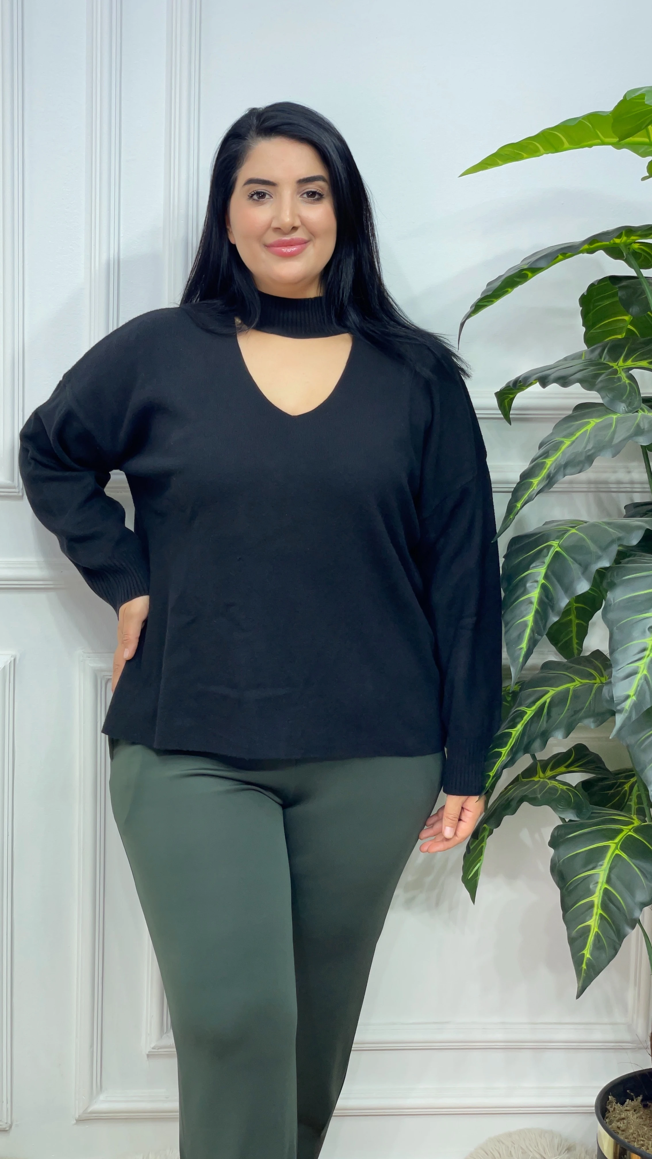 Büyük Beden Boğaz Detaylı Triko