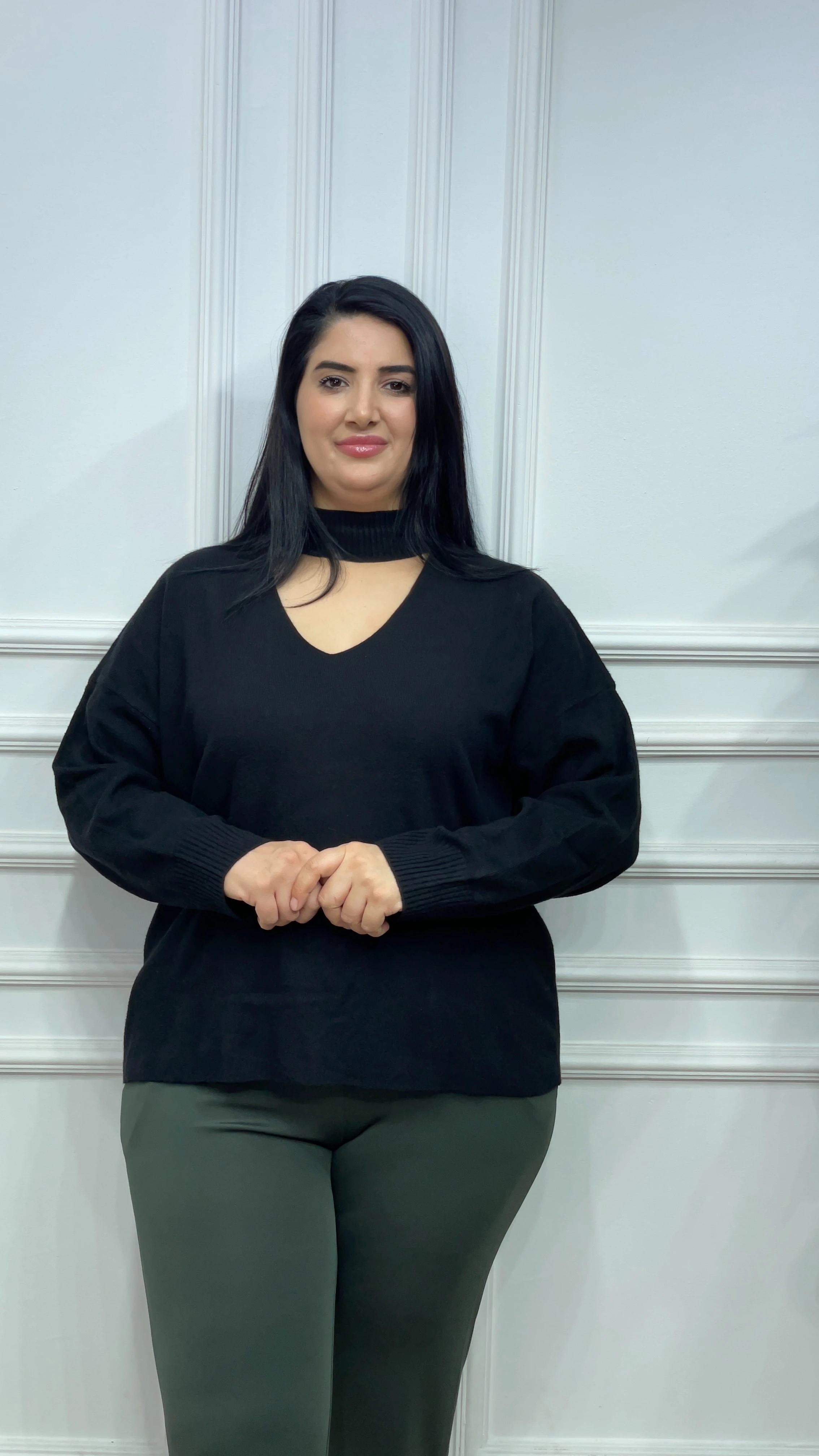 Büyük Beden Boğaz Detaylı Triko