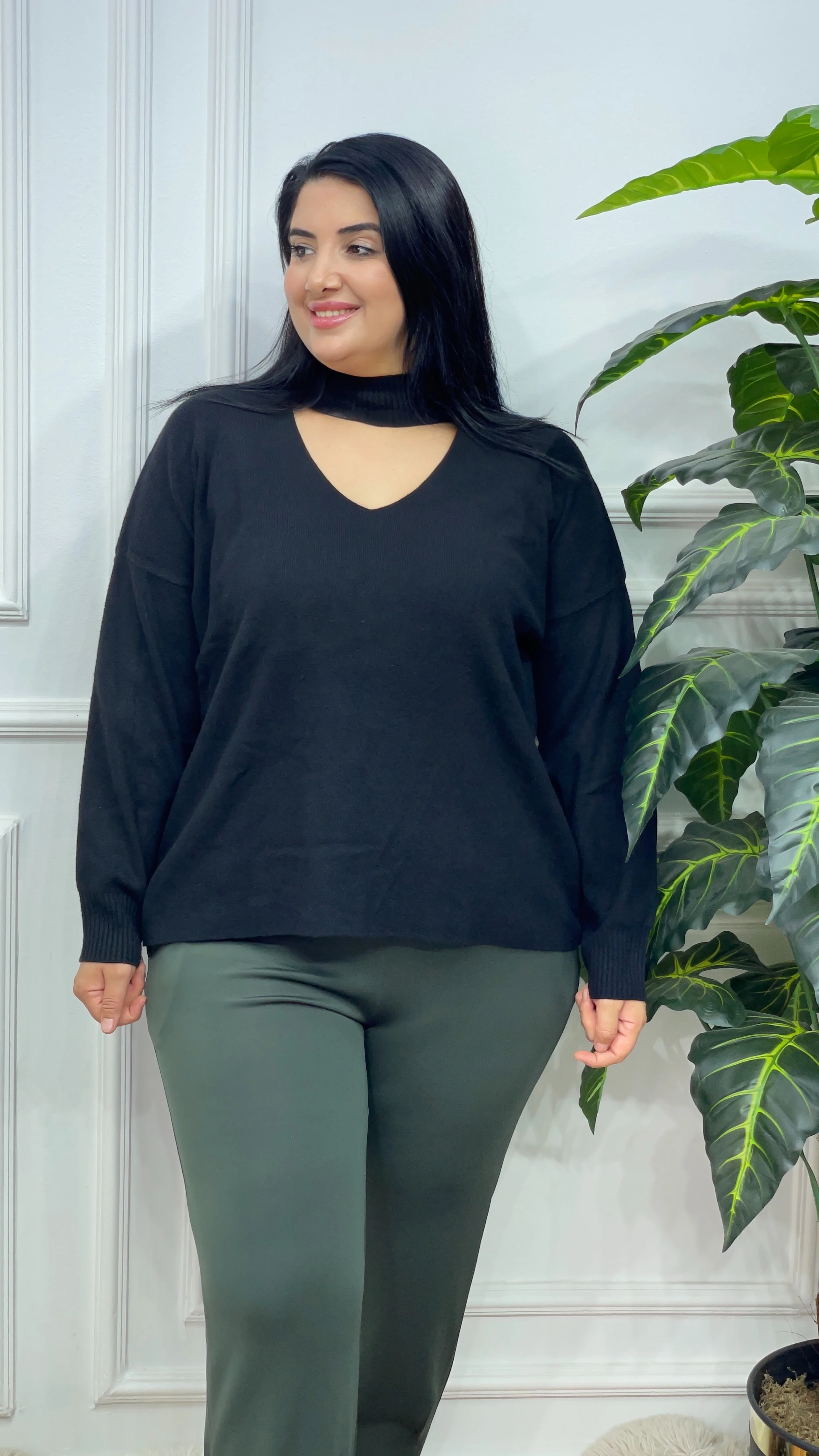 Büyük Beden Boğaz Detaylı Triko