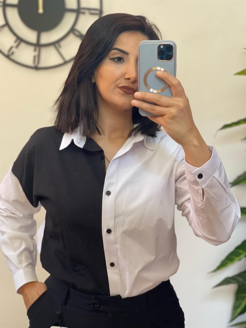 Siyah Beyaz Cıft Renk Gomlek
