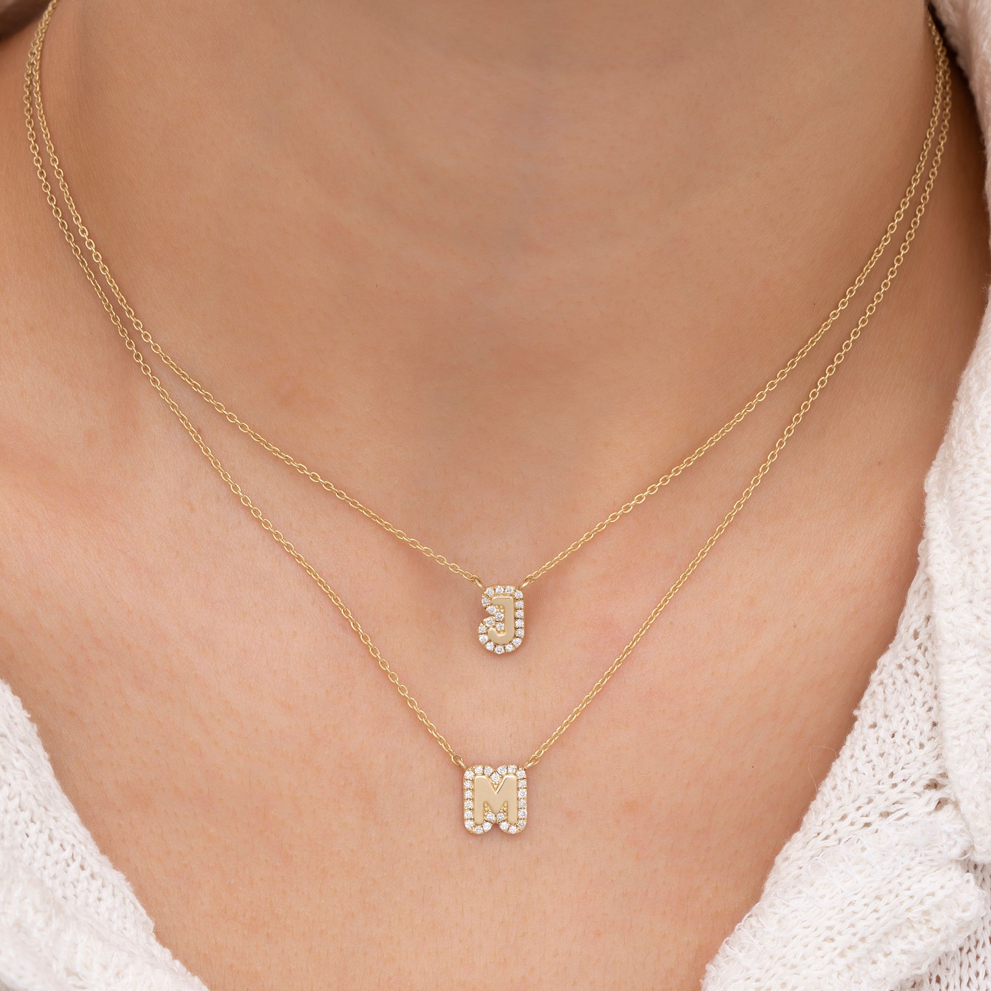 14K Solid Gold Diamond Initial Necklace