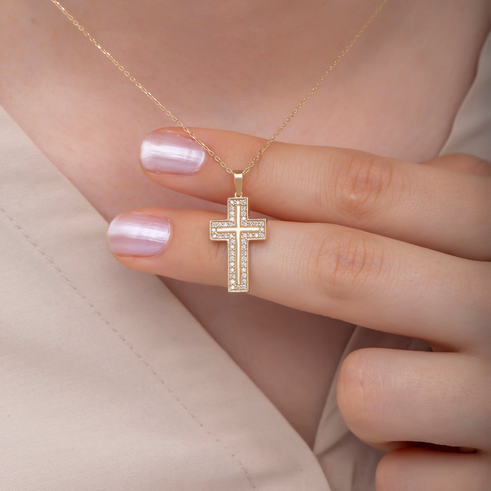 14K Gold Diamond Cross Woman Necklace