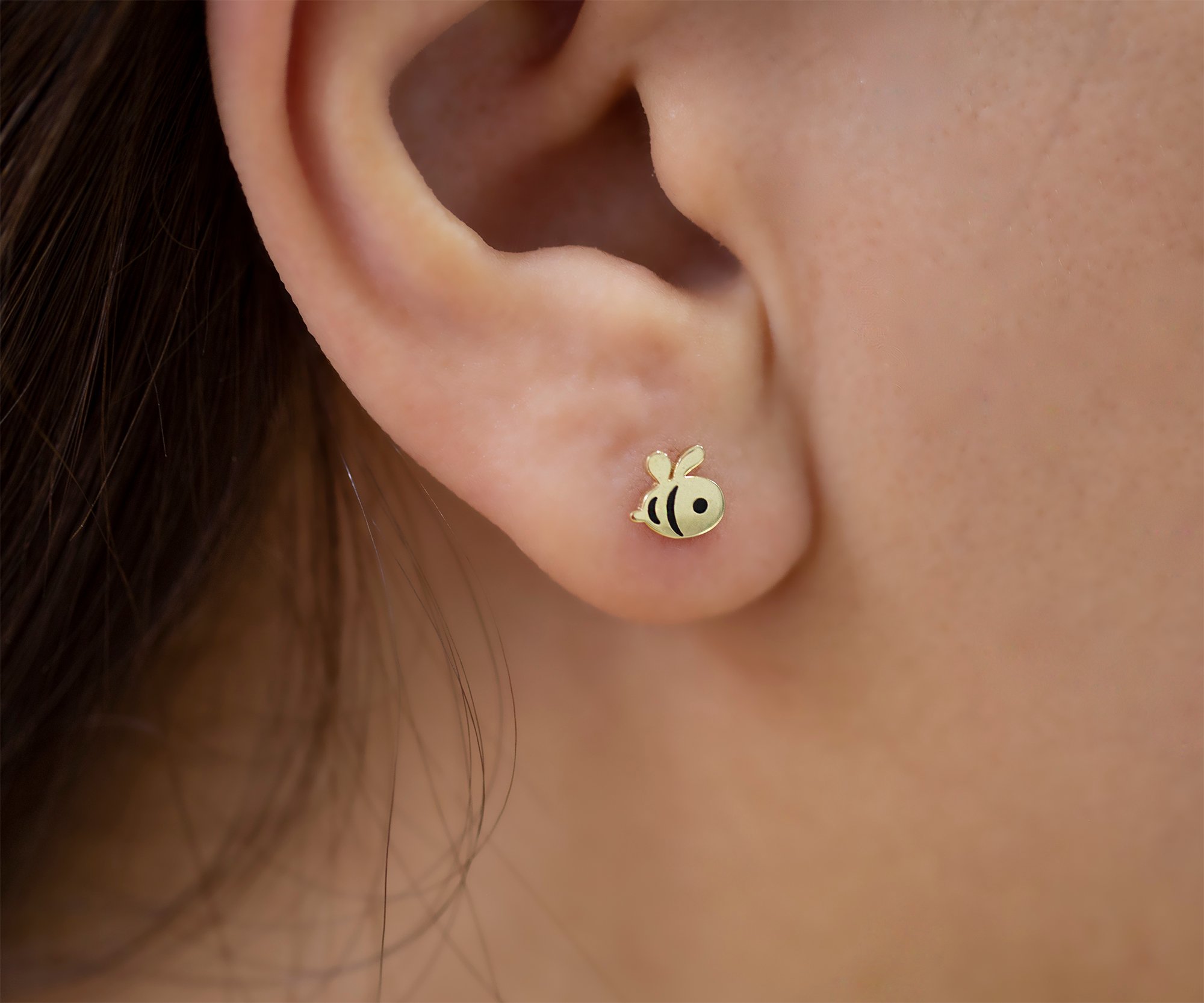 14K Gold Bee Studs Earrings