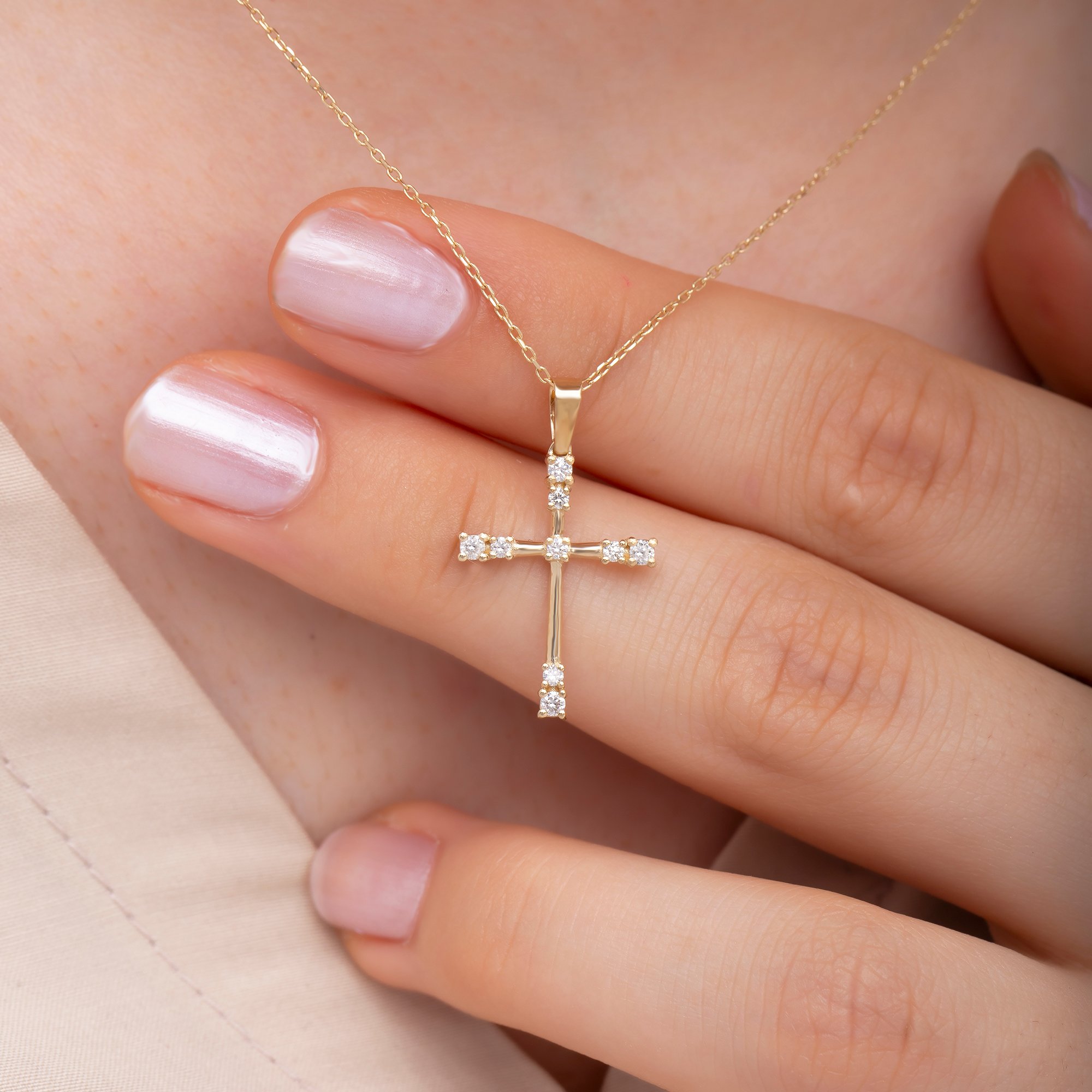 14K Gold Diamond Cross Woman Necklace