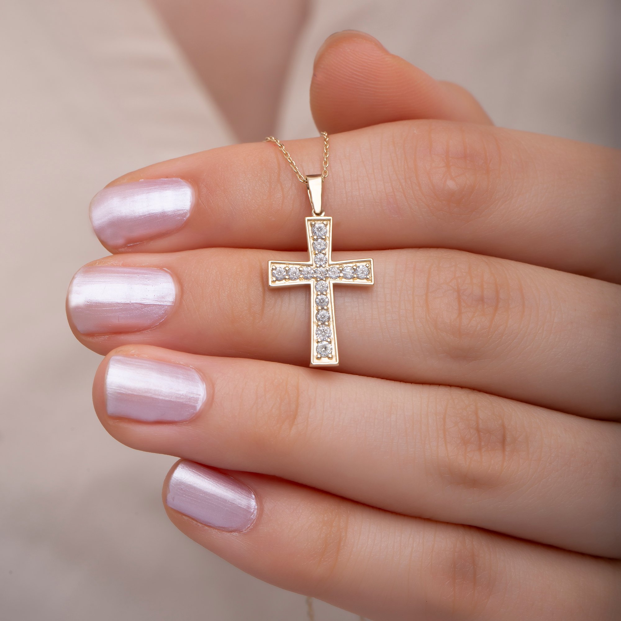 14K Gold Diamond Cross Woman Necklace