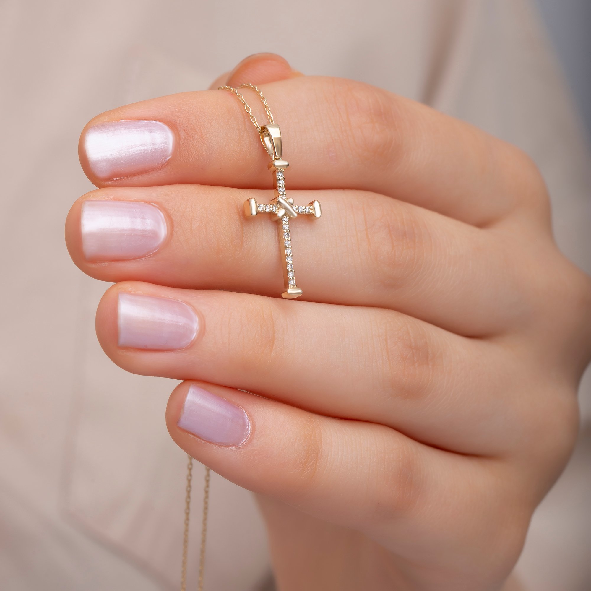 14K Gold Diamond Cross Woman Necklace