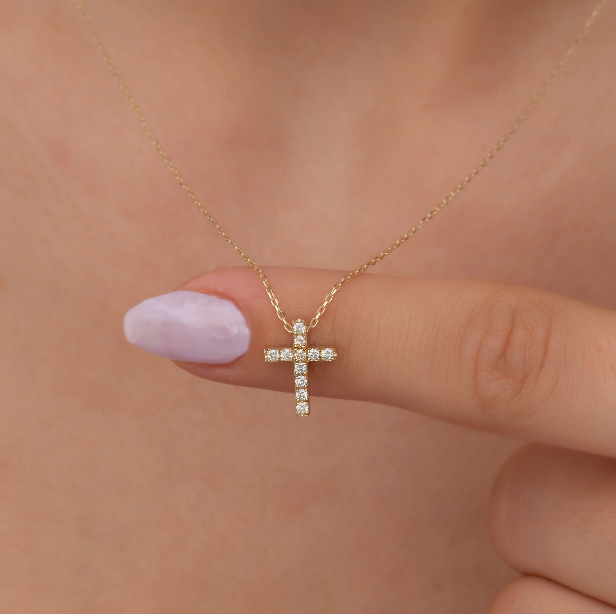 14K Solid Gold Diamond Cross Necklace