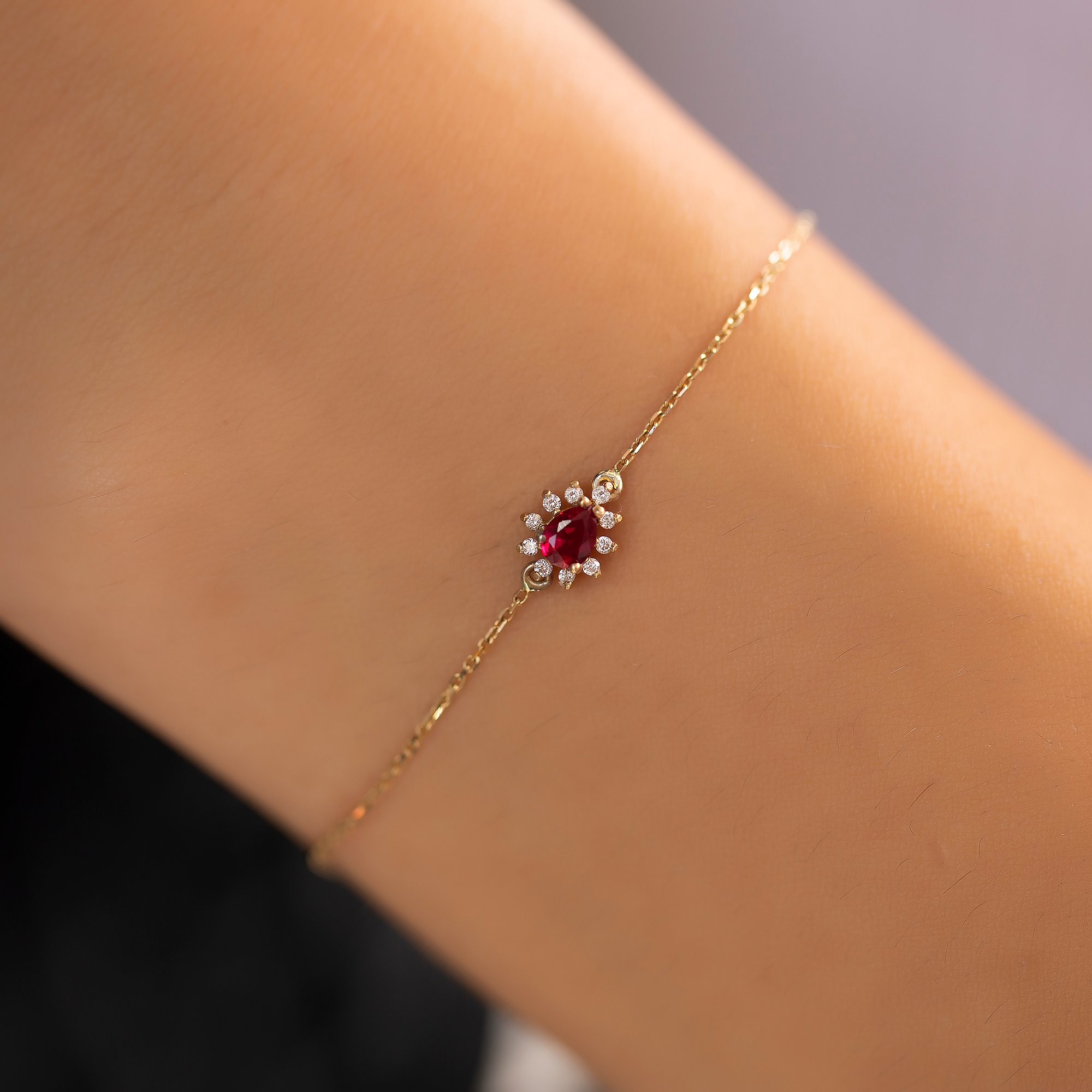 Amazon.com: Solid 14k Yellow Gold Diamond and Ruby Bracelet - with Secure  Lobster Lock Clasp 7
