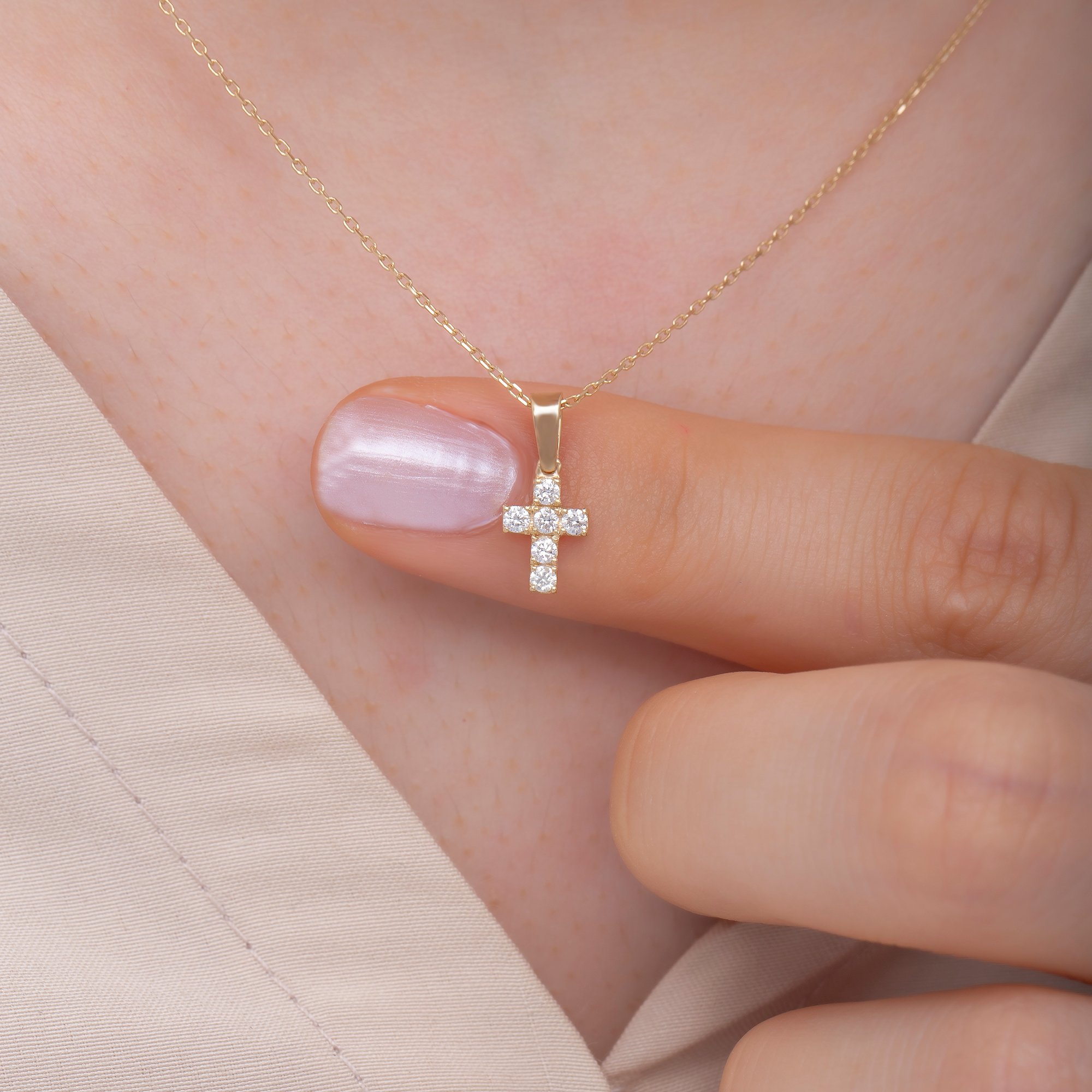 14K Gold Diamond Cross Woman Necklace