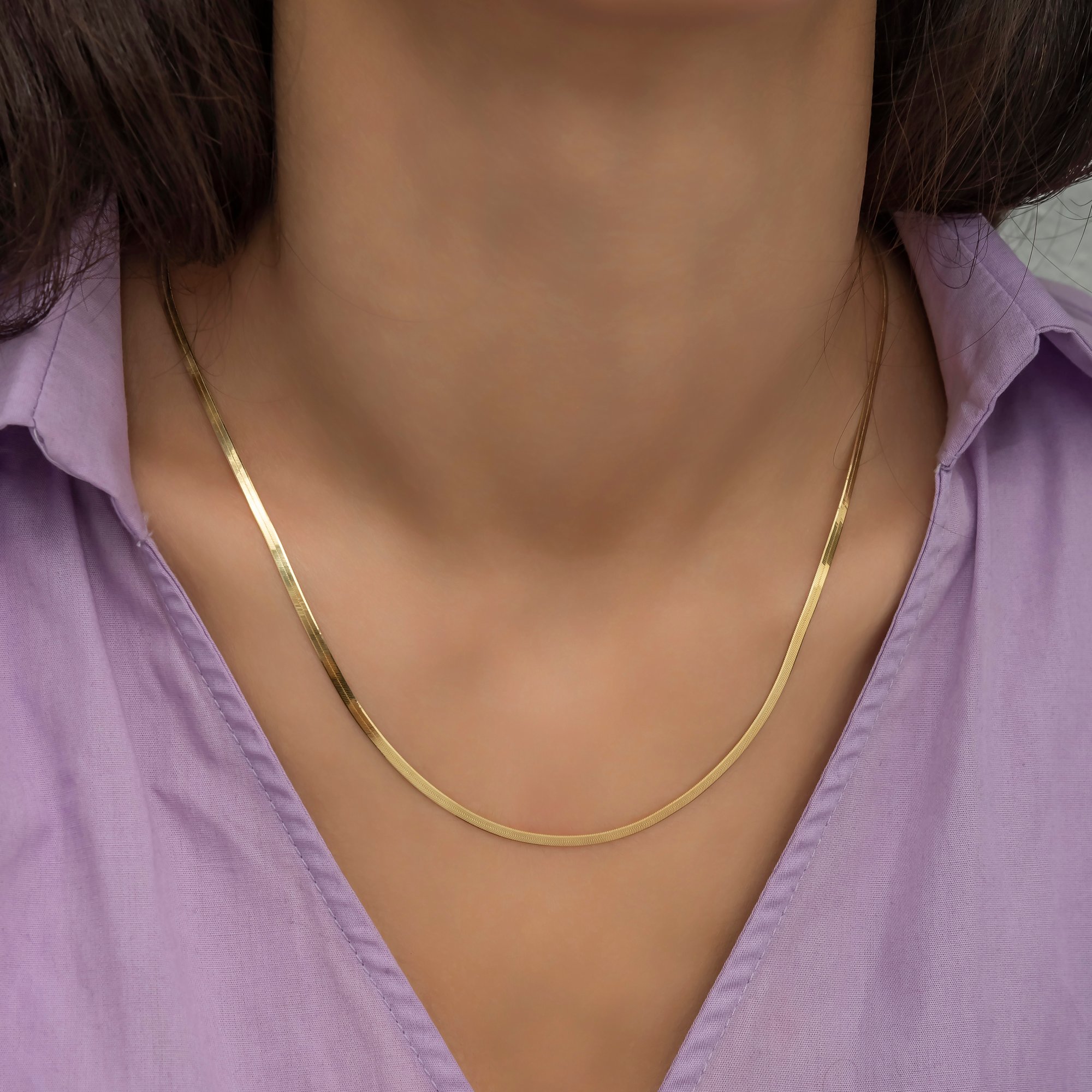 14K Gold 2.5 mm Herringbone Chain Necklace