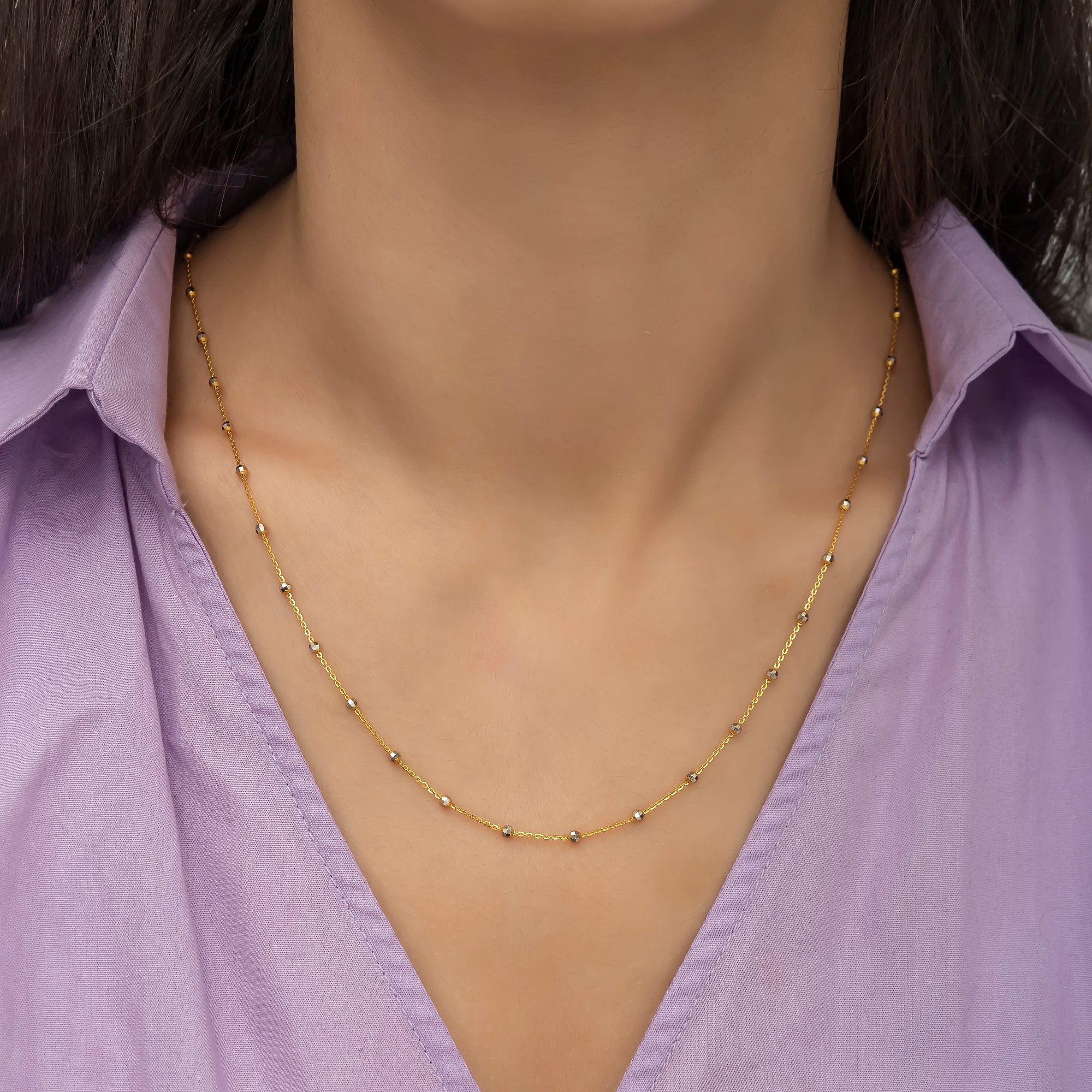 14K Gold Cable Saturn Curb Chain Necklace