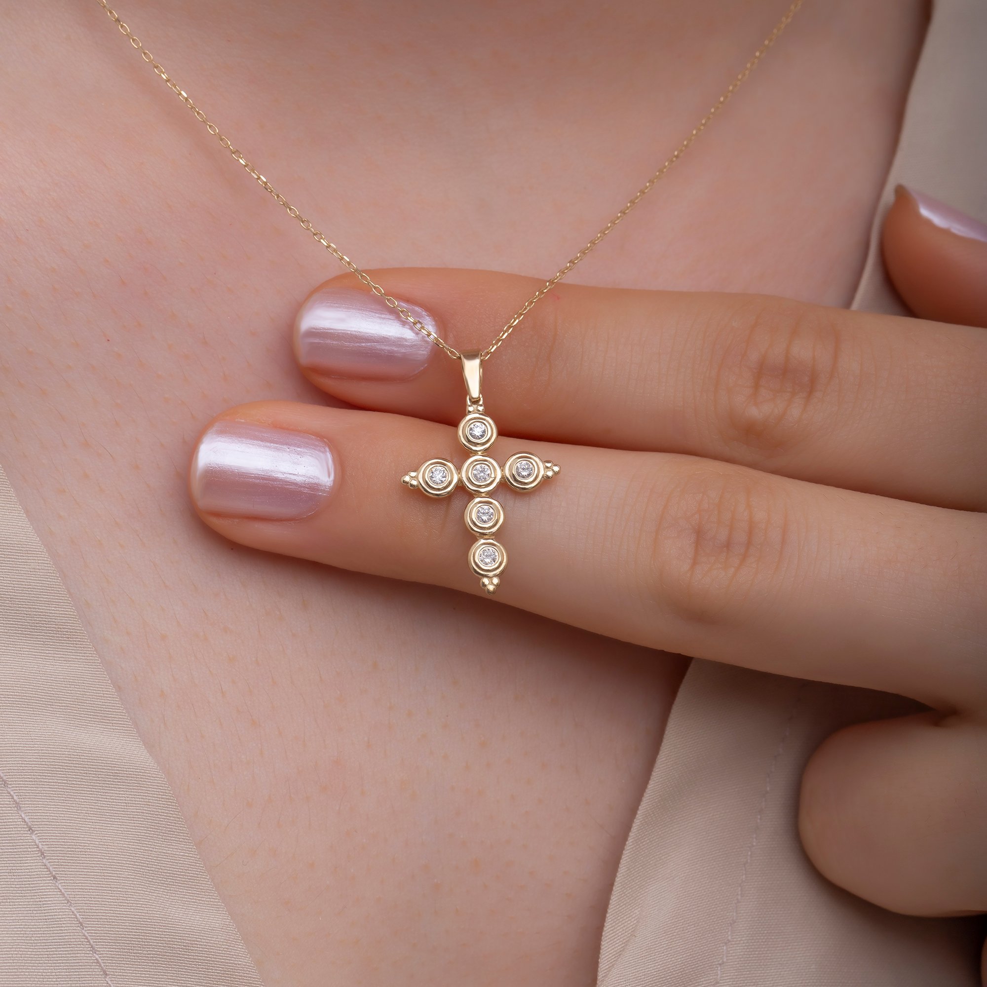 14K Gold Diamond Cross Woman Necklace