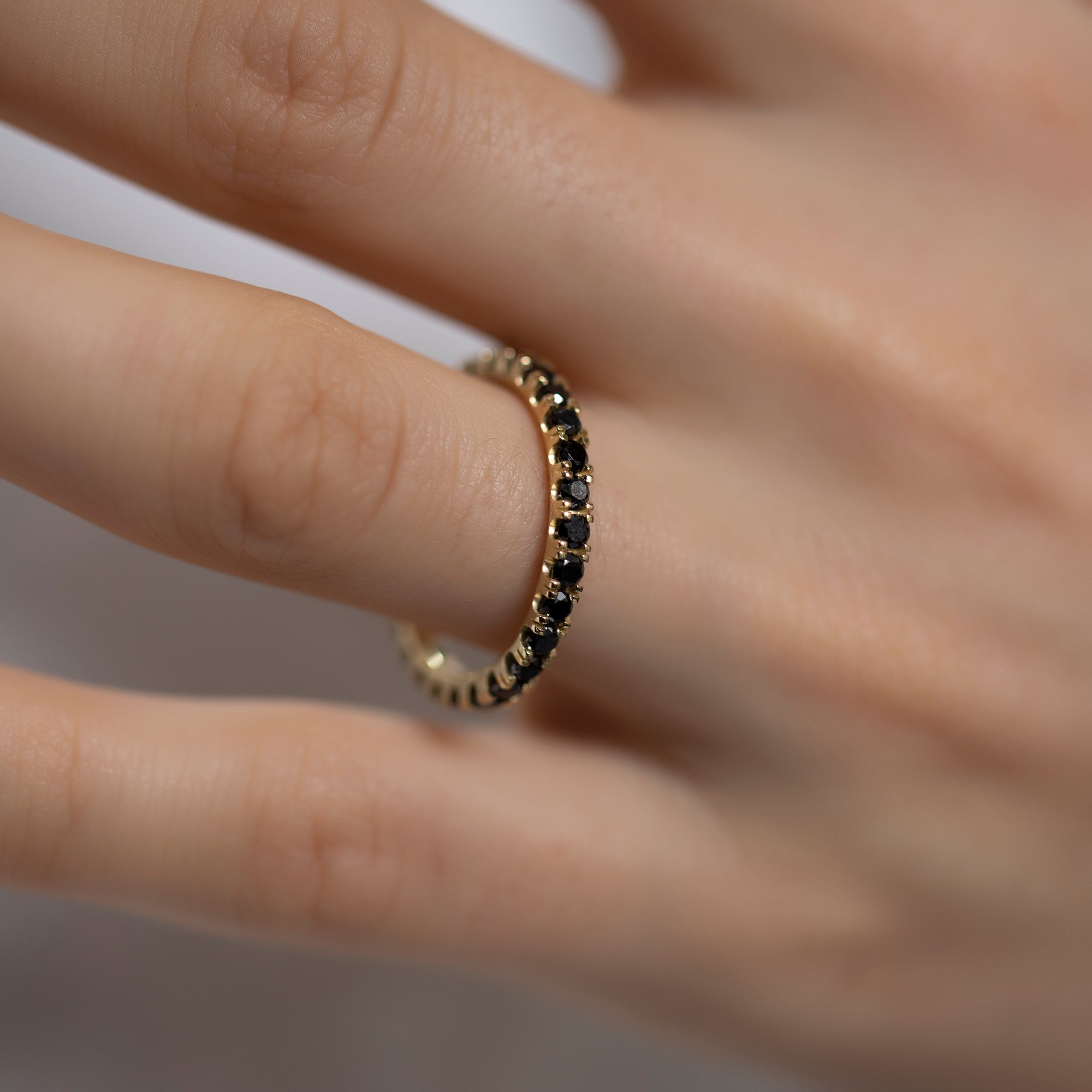 14K Gold Black Diamond Full Eternity Band Ring 