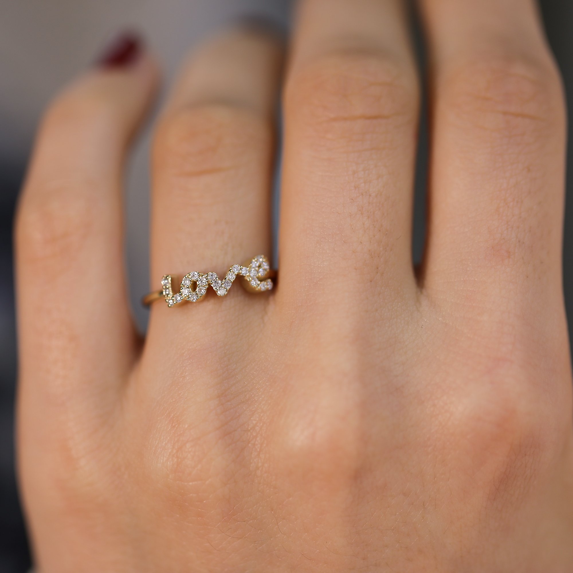14K Gold Diamond Love Ring
