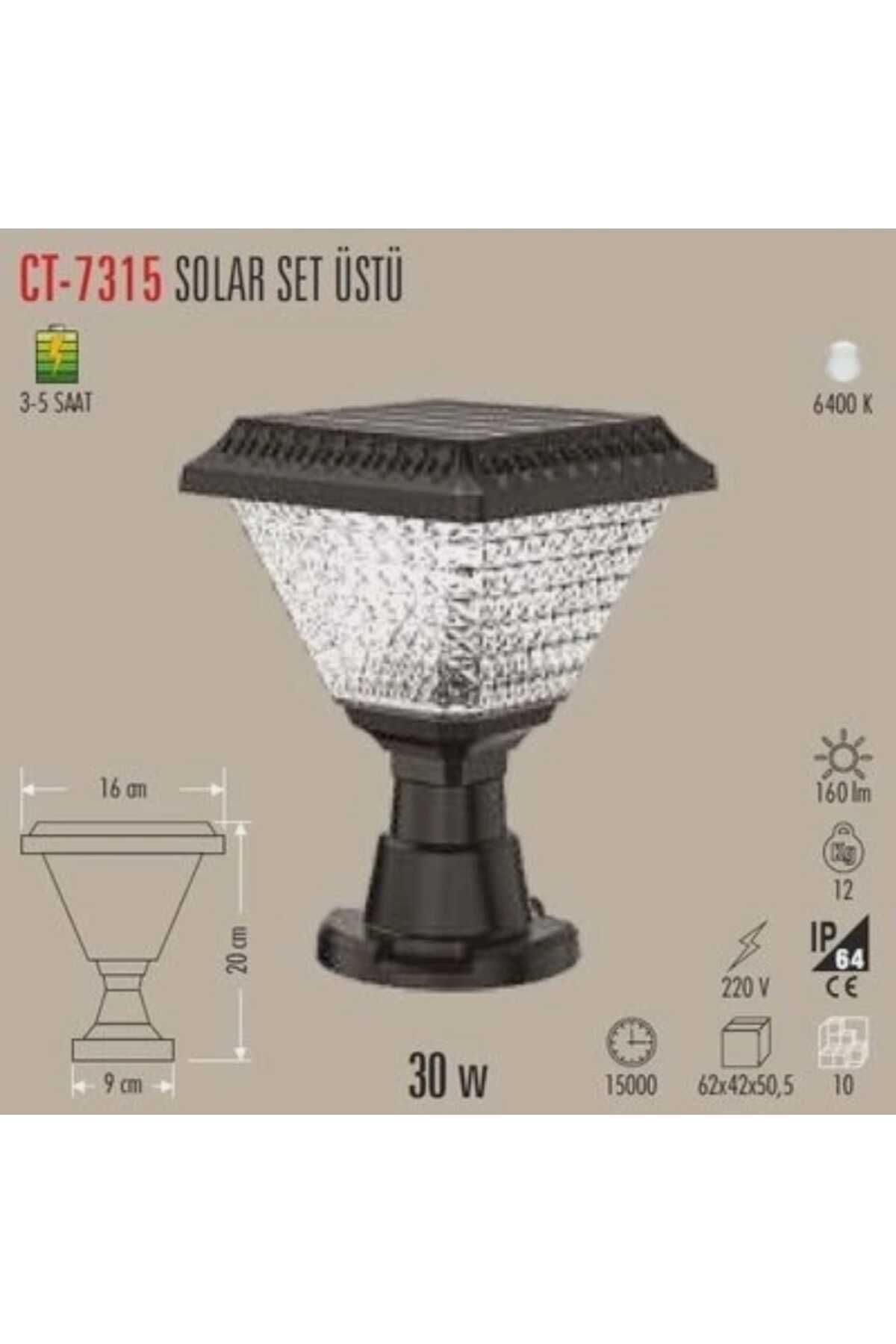 Cata CT-7315 30W 6400K Beyaz Solar Set Üstü Bahçe Armatürü
