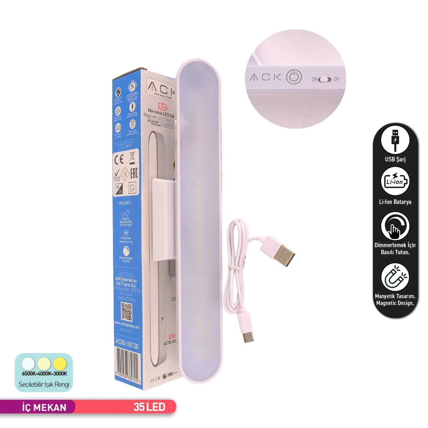 ACK Mıknatıslı Ledli Aplik AC05-00130