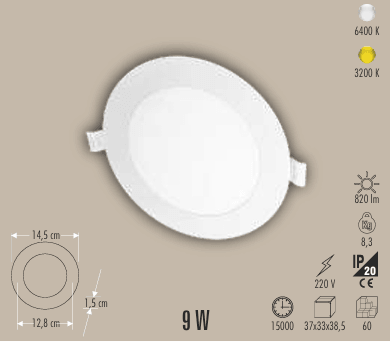 Cata Ct-5146 Eco 9W Panel Led Armatür Beyaz