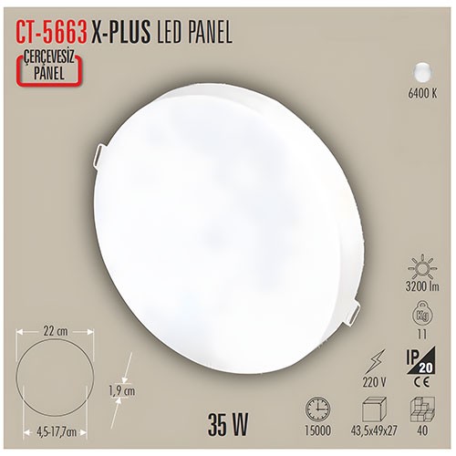 Cata 35W X-Plus Slim Led Ayarlanabilir Led Panel Aydınlatma 6400K Beyaz Işık CT-5663