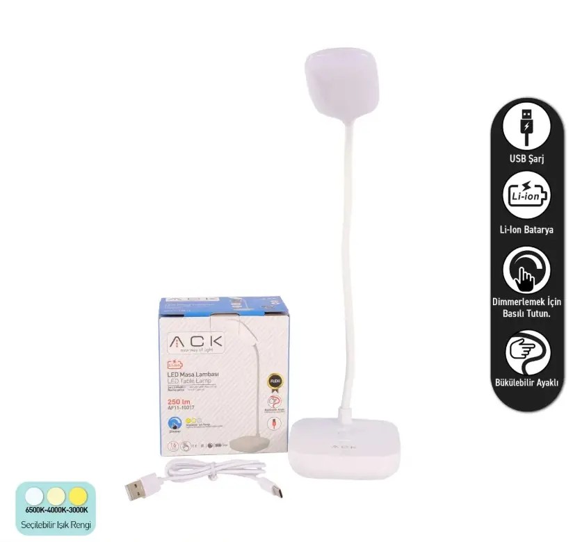 ACK Şarjlı Led Masa Lambası 3W AF11-10017