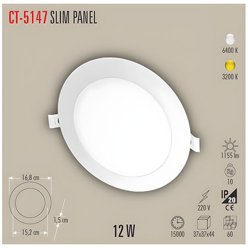 CATA 12W Slim Led Panel Yuvarlak Sıva Altı CT-5147