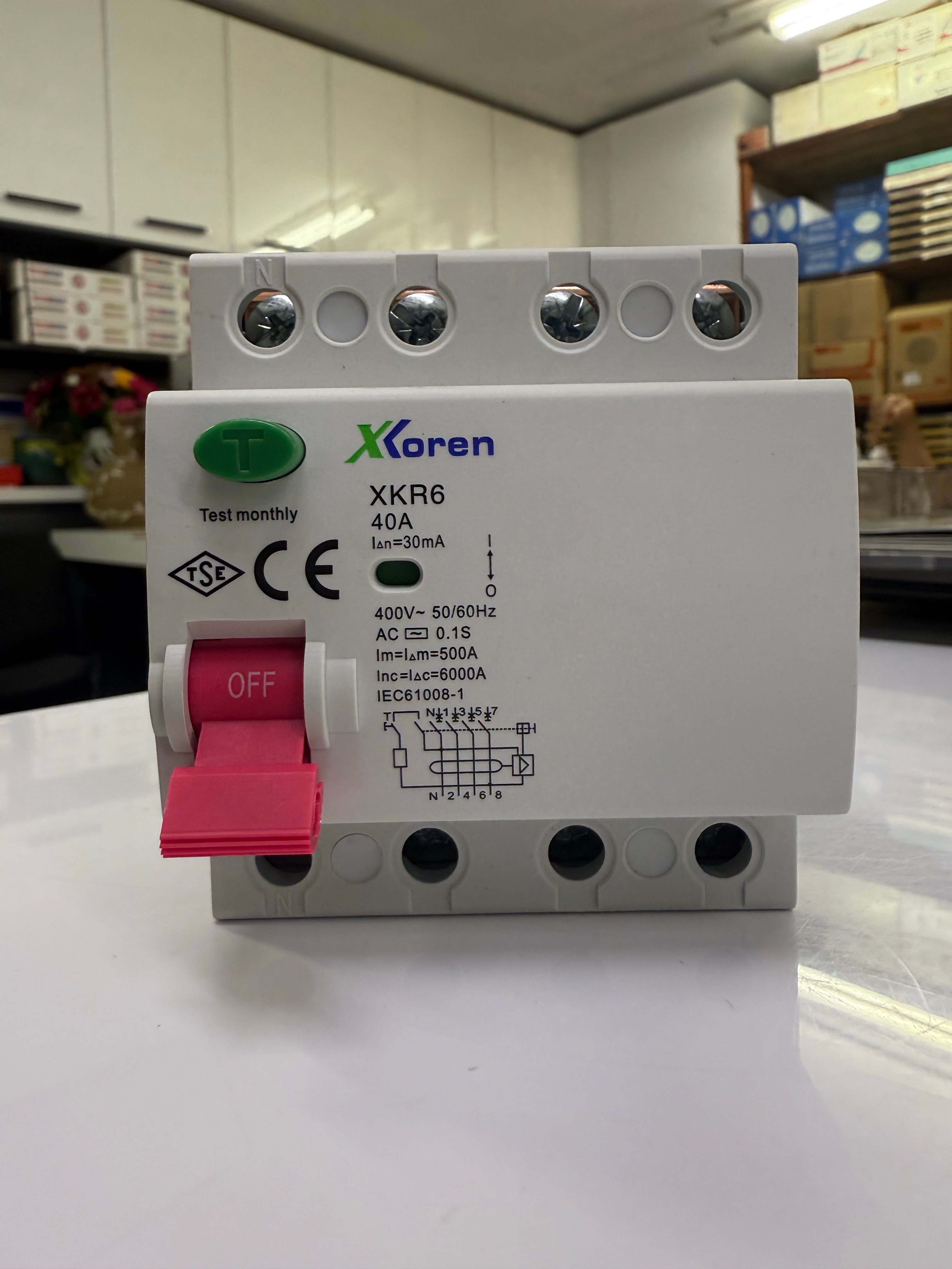 XKoren 40A 6ka 30MA 4 Kutup (Elektronik-AC Tip) Kaçak Akım Koruma Şalteri