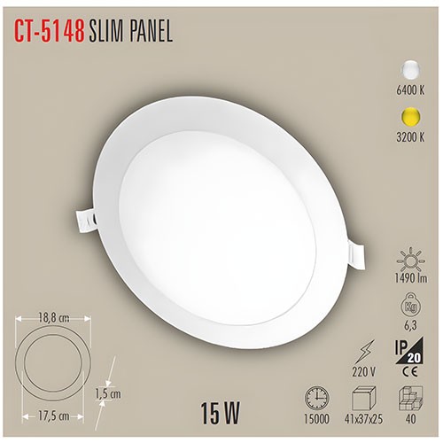 CATA 15W Slim Led Panel Yuvarlak Sıva Altı CT-5148