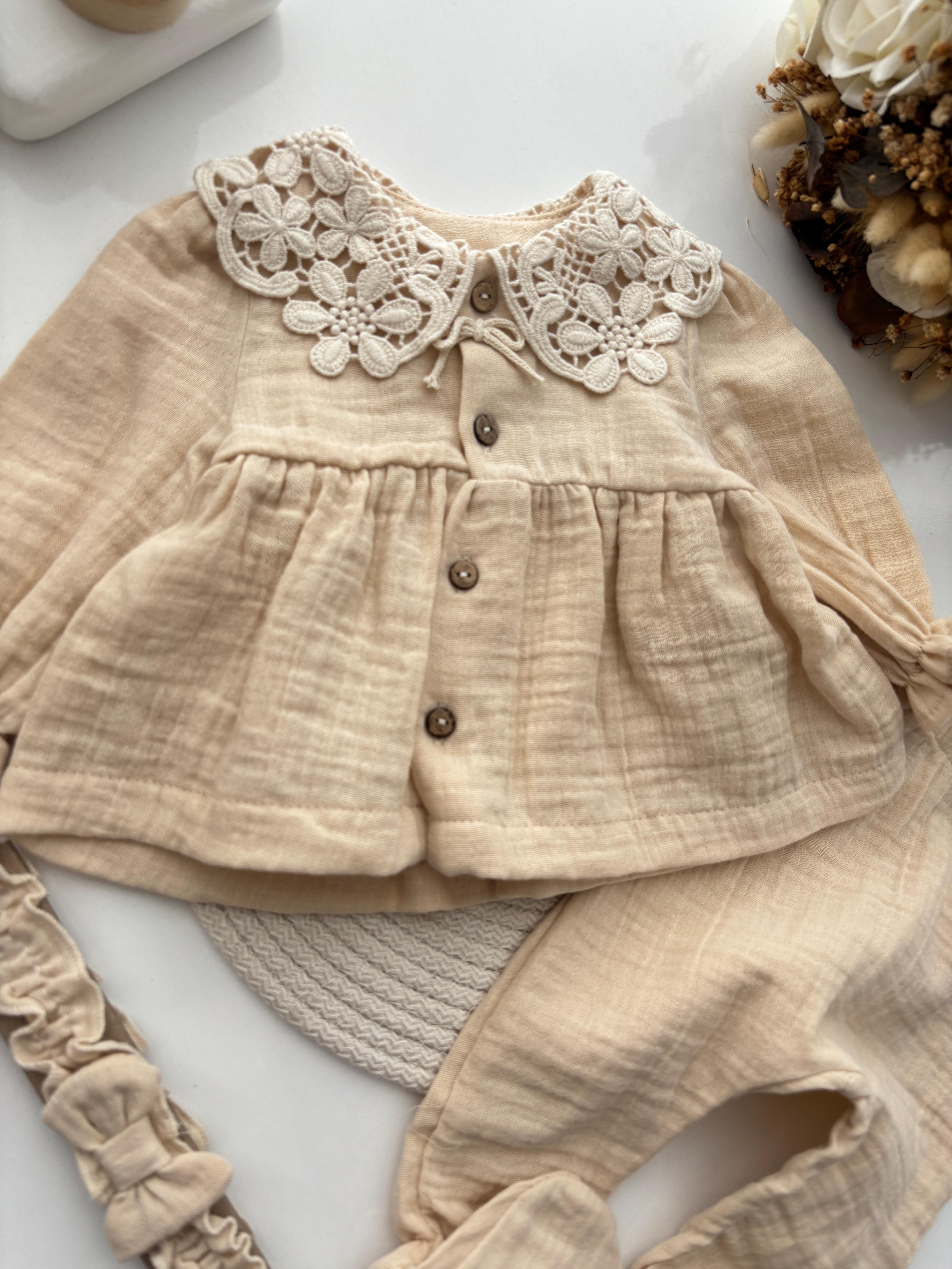 Kız Bebek Premium 0-3 Ay Saç Bandanalı Müslin Set