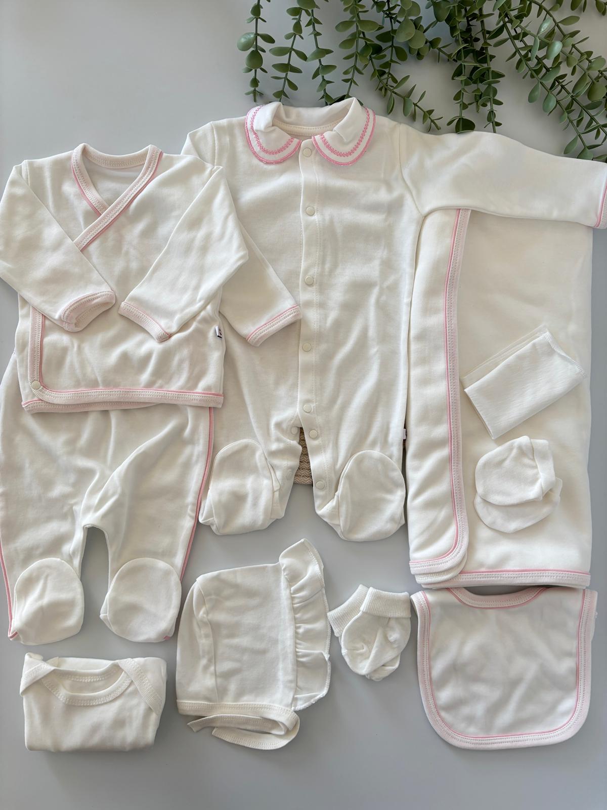 Kız Bebek Klasik Pembe Çizgili 10'lu Hastane Çıkışı Seti