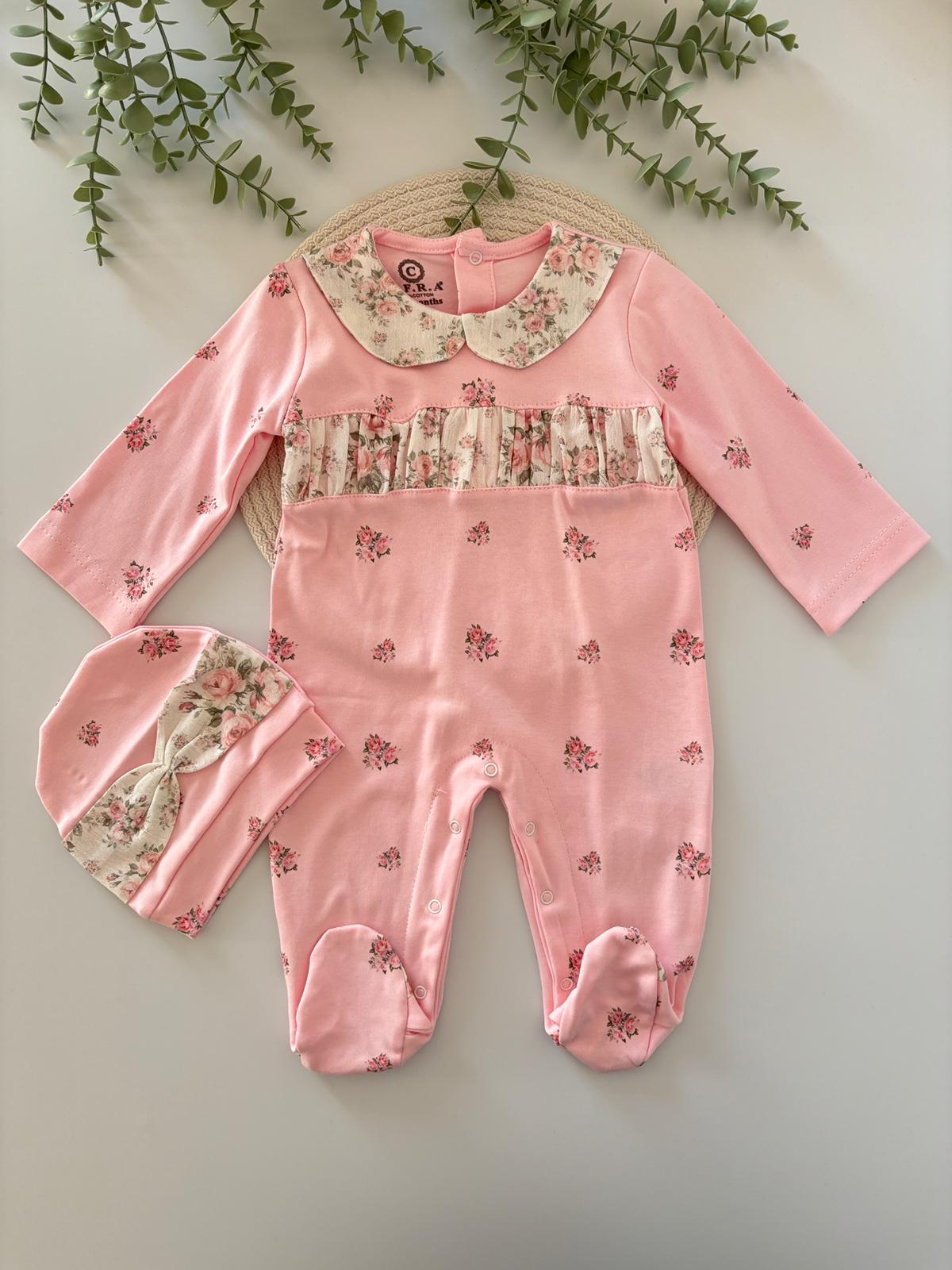 Kız Bebek 3-6-9 Ay Bebe Yaka Penye Tulum Pembe Renk