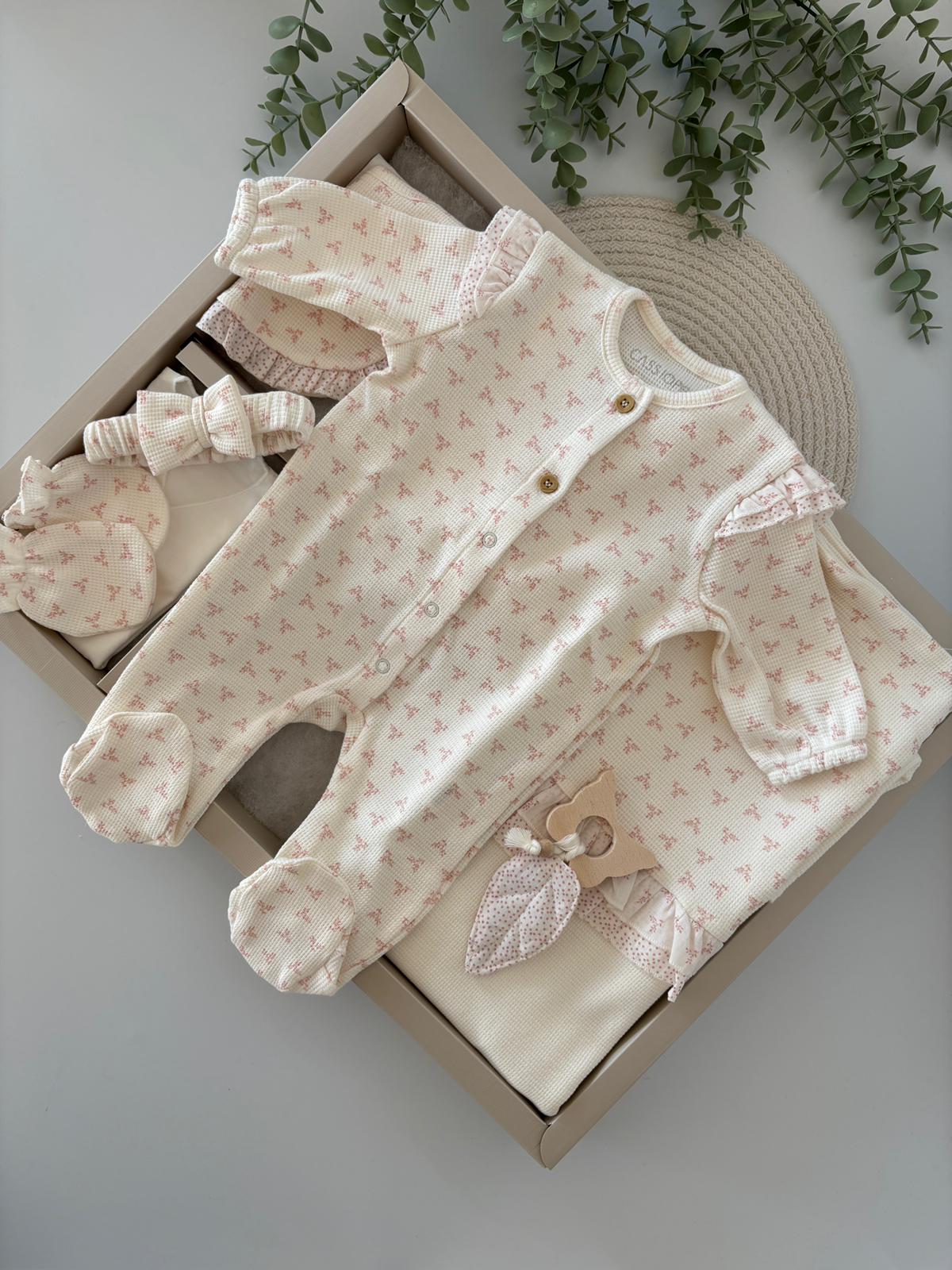 Kız Bebek Çiçek Baskılı Premium 10'lu Hastane Çıkışı Ekru