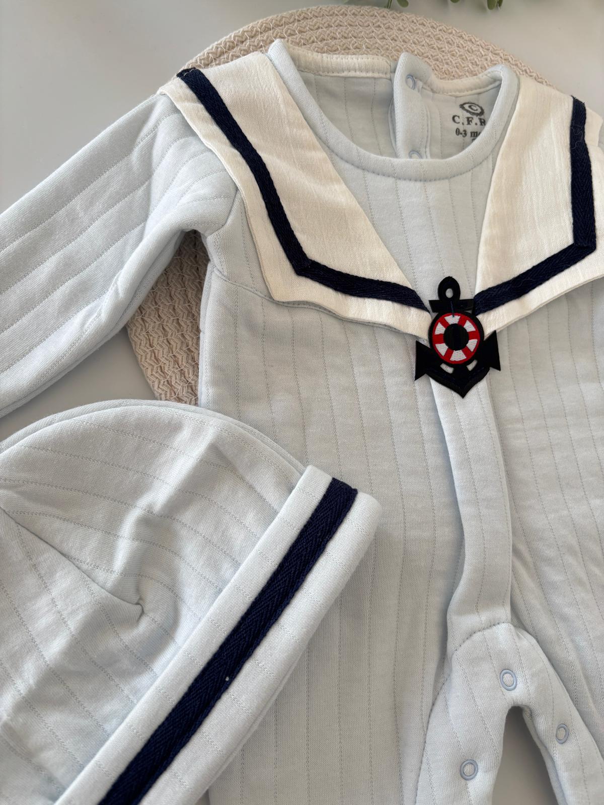 Erkek Bebek Premium Bahriyeli Tulum Mavi Renk