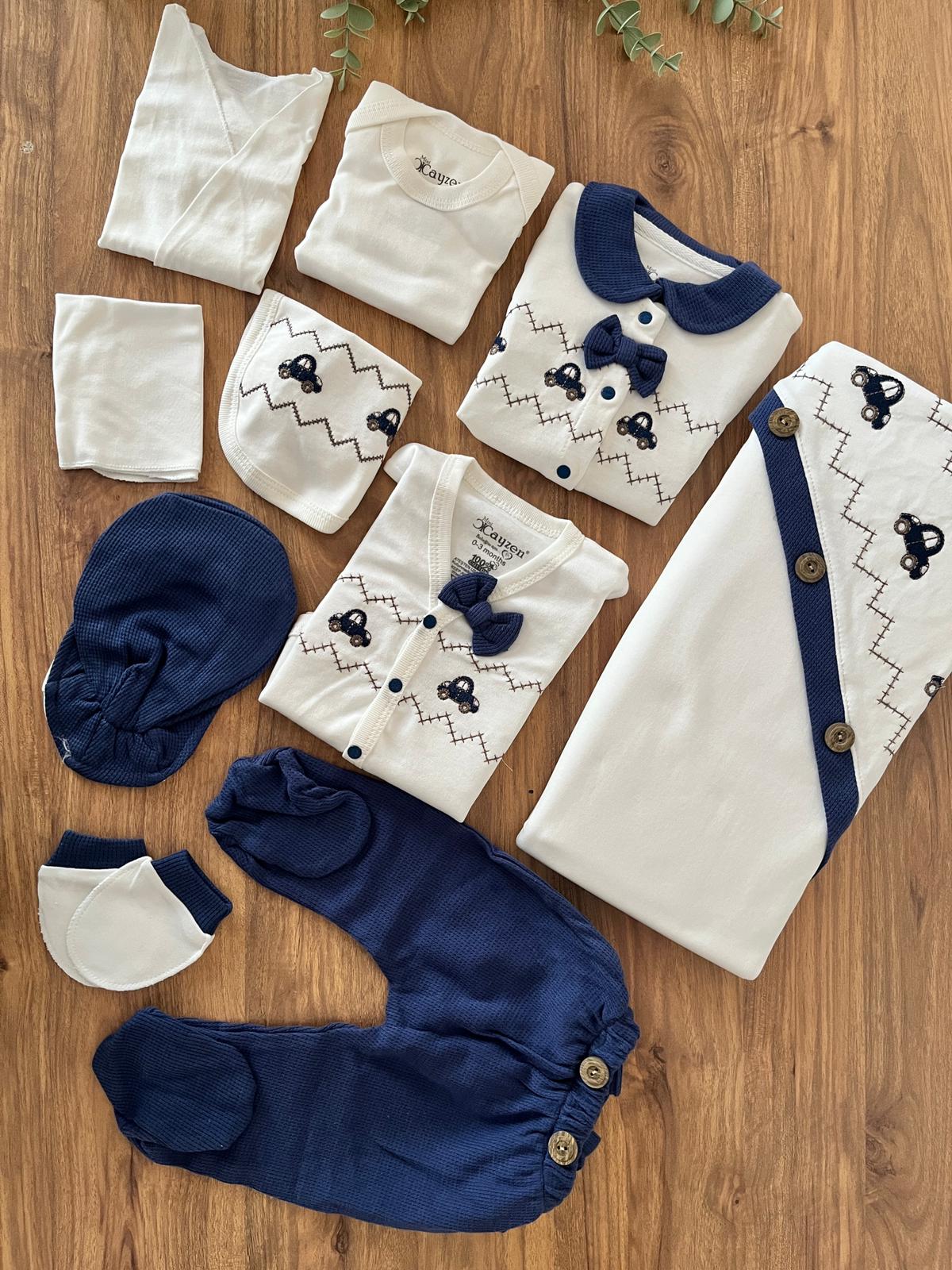 Erkek Bebek Pamuklu Araba Baskılı 0-3 Ay 10'lu Hastane Çıkışı