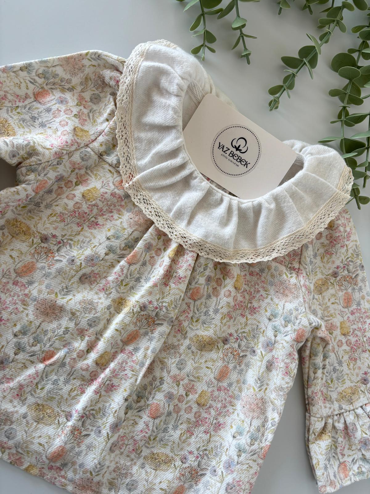 Kız Bebek 6-24 Ay Çiçekli 2’li Takım Bej Renk