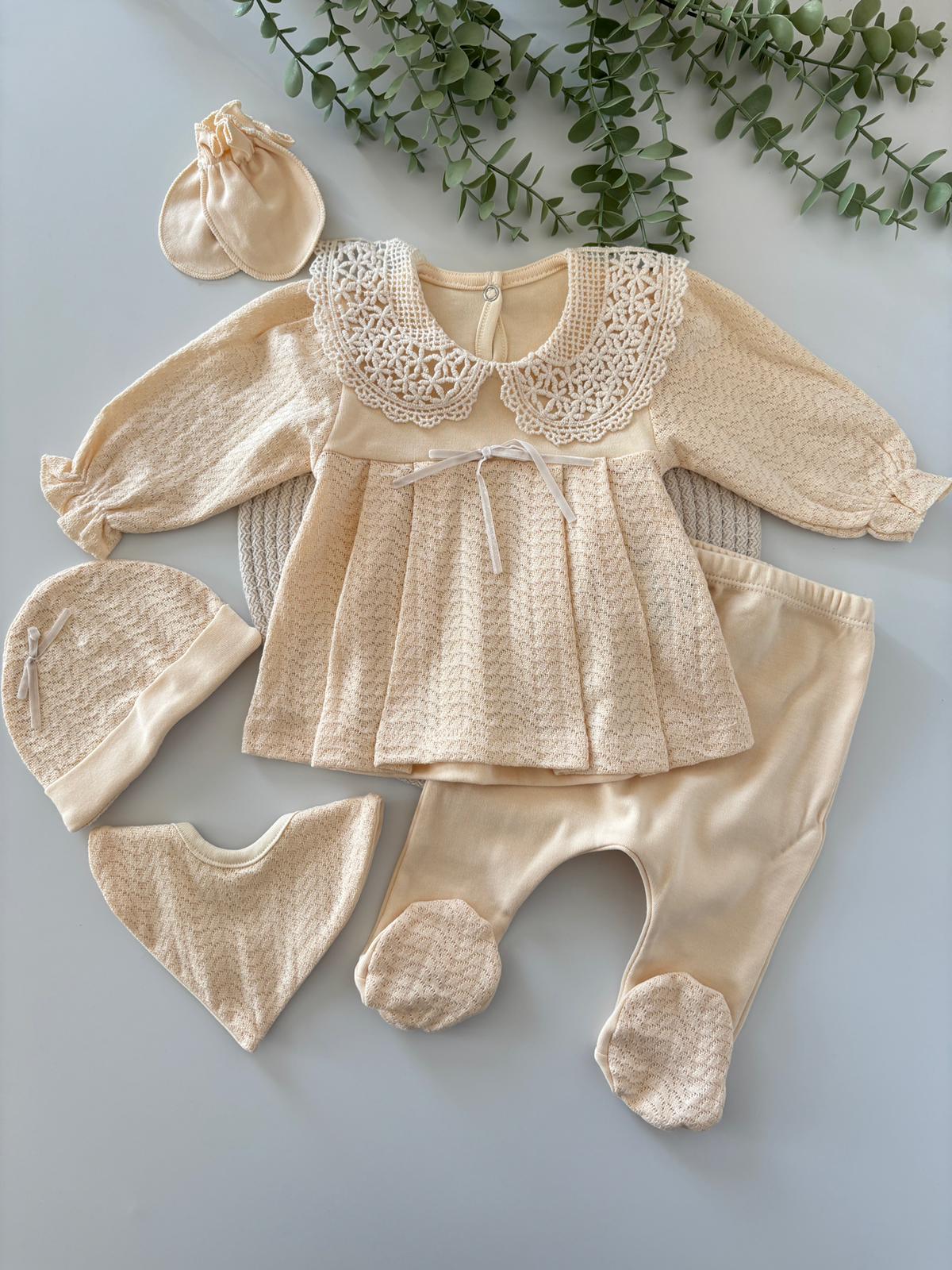 Kız Bebek 0-3 Ay NATALIA 5’li Hastane Çıkış Seti Krem Renk