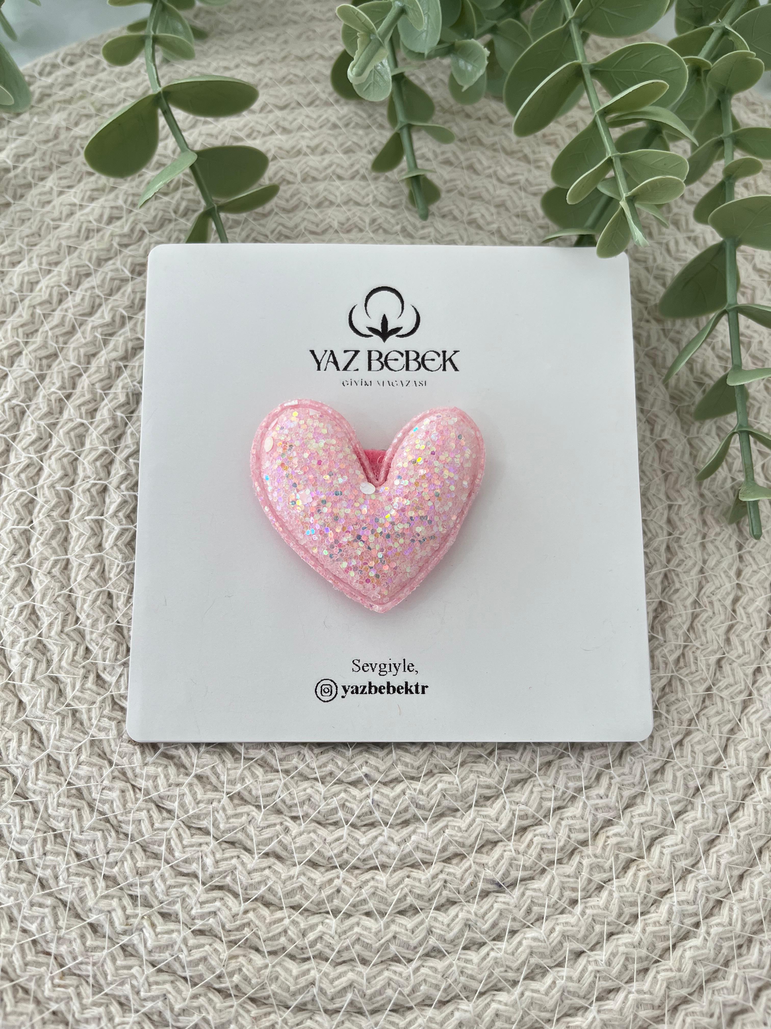 Pırıltılı Pembe Kalp Toka