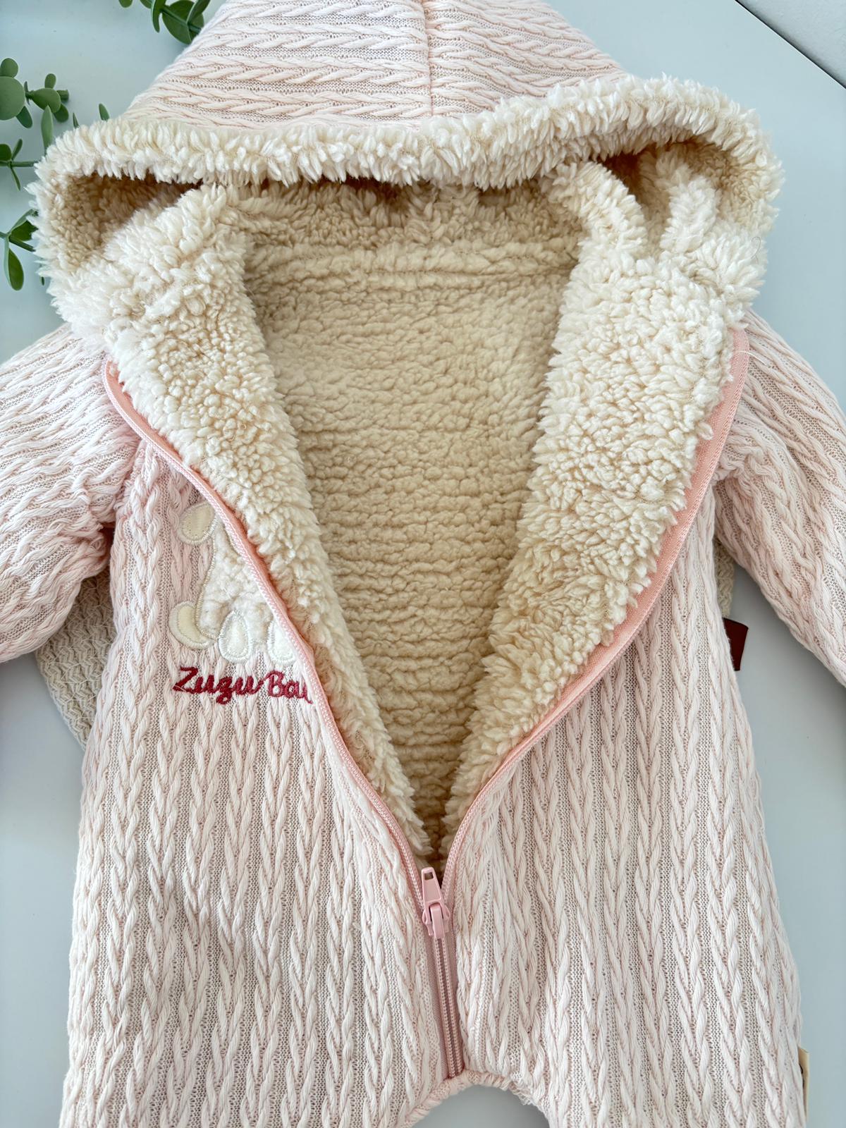 Kız Bebek 0-3 Ay Jakarlı Kuzu Astarlı Kışlık Tulum