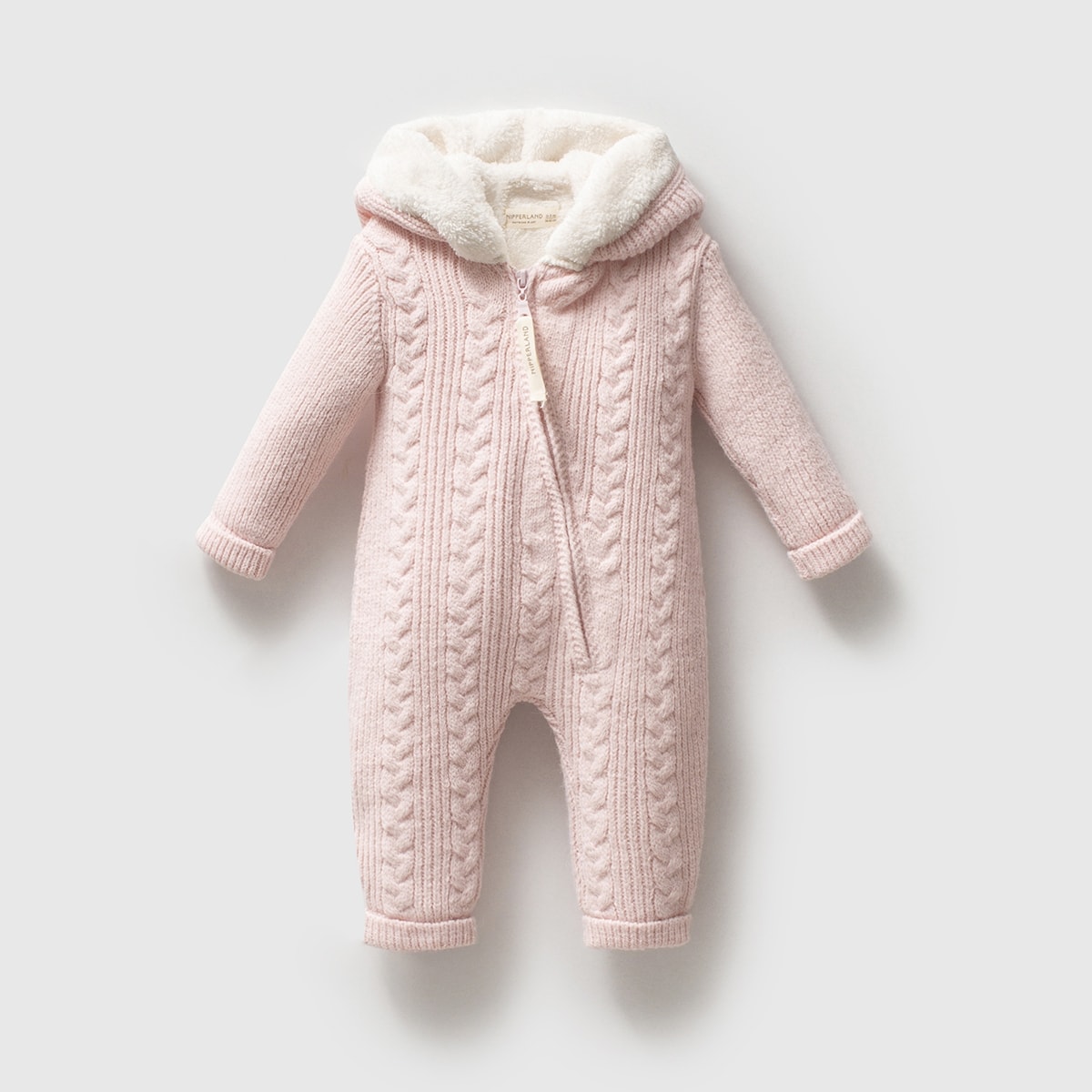 Kız Bebek Fermuarlı Örgü Kışlık Tulum Pembe Renk