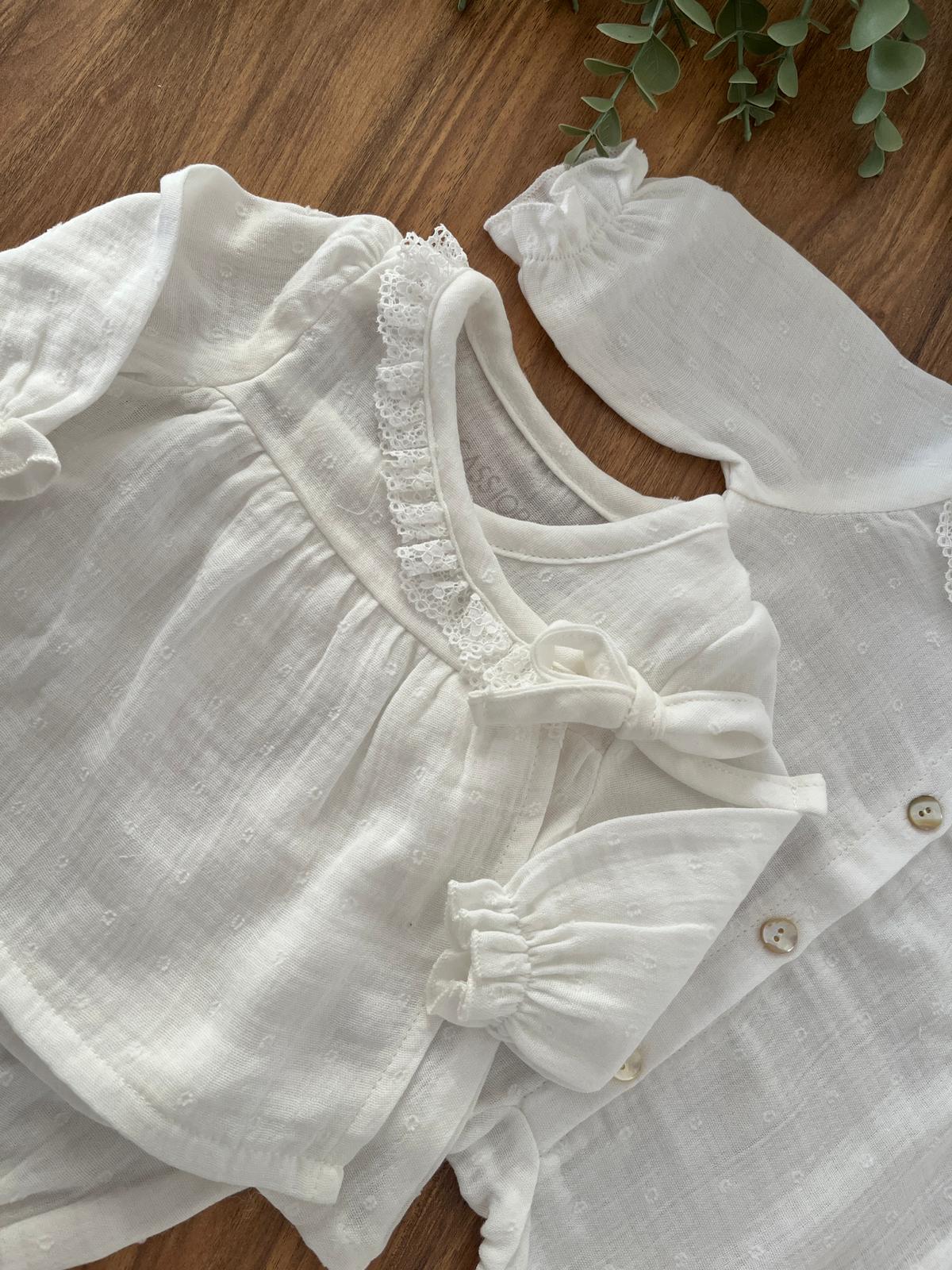 Kız Bebek Pamuklu 10 Parça Müslin Hastane Çıkışı Seti - Beyaz Renk