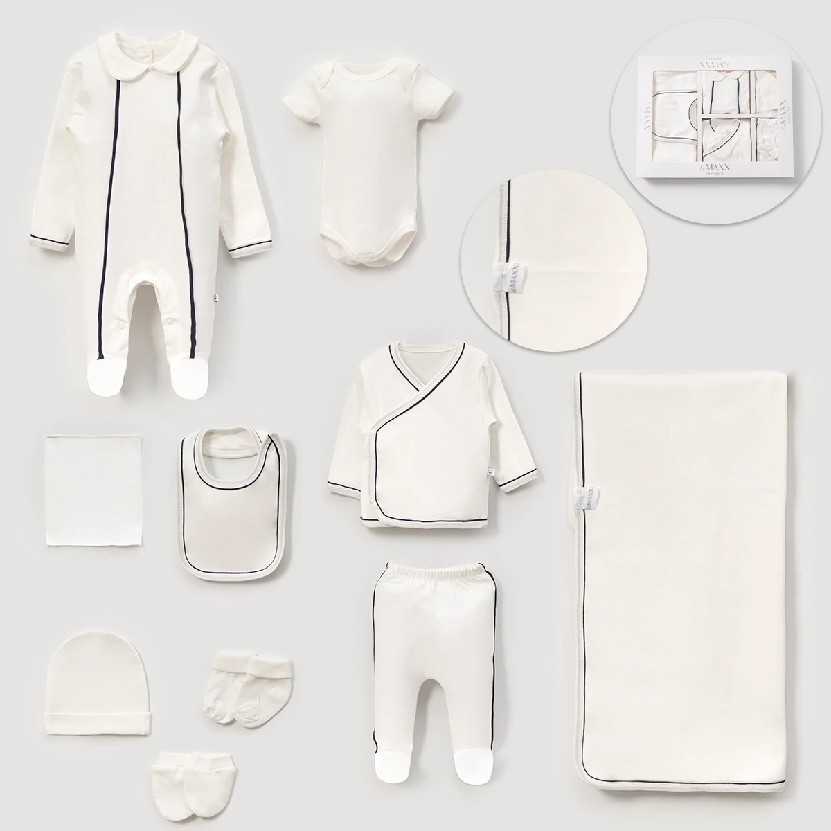 Erkek Bebek Pamuklu Lacivert Çizgili 10'lu Hastane Çıkışı 