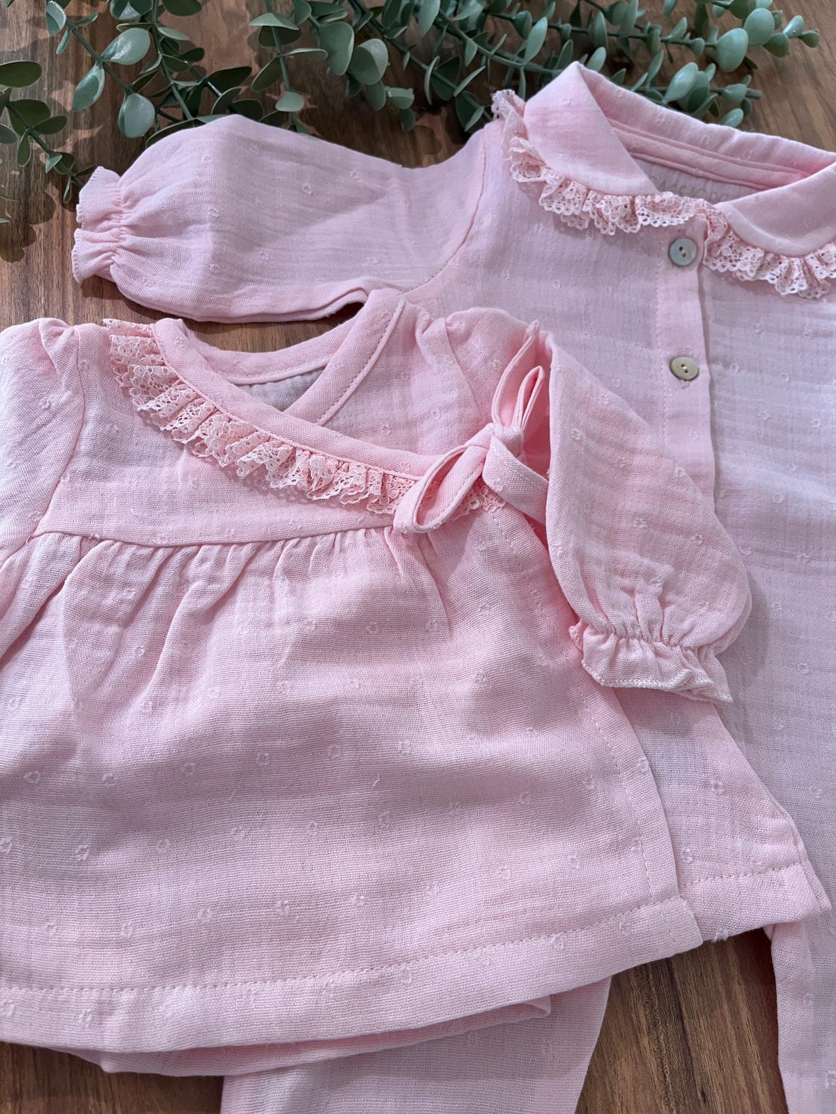 Kız Bebek Pamuklu 10 Parça Müslin Hastane Çıkışı Pembe