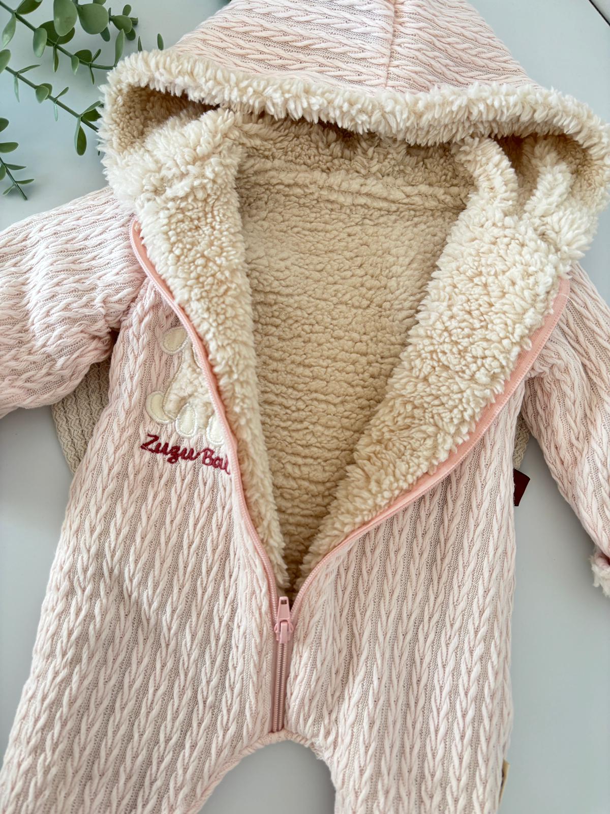 Kız Bebek 0-3 Ay Jakarlı Kuzu Astarlı Kışlık Tulum