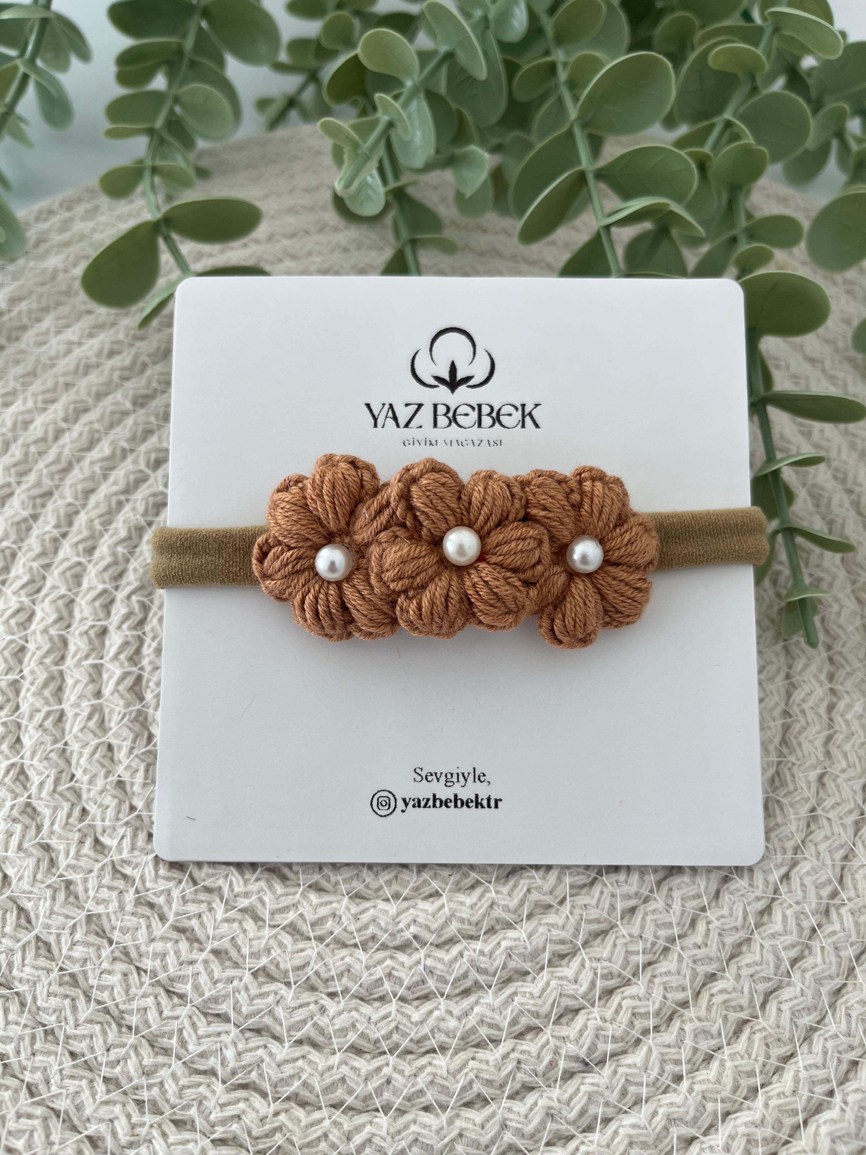 Trio Karamel Üçlü Kahverenkli Çiçek Bandana