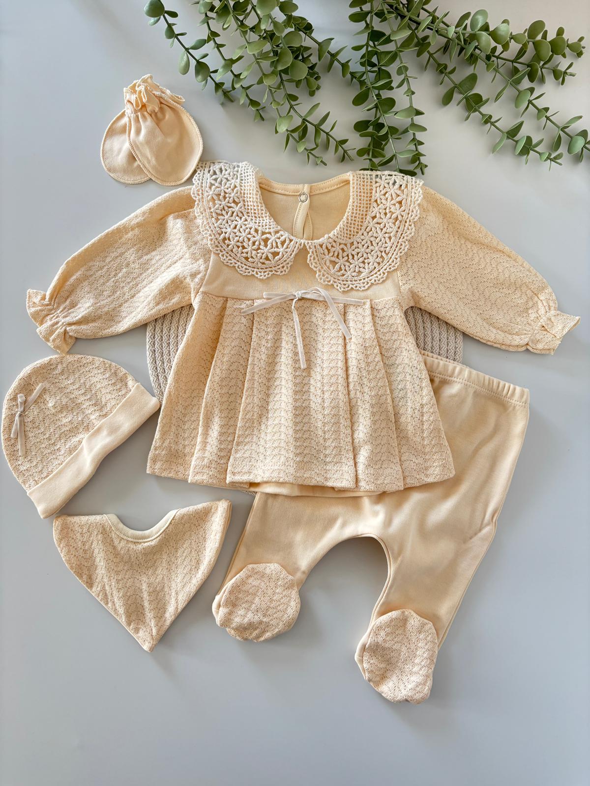 Kız Bebek 0-3 Ay NATALIA 5’li Hastane Çıkış Seti Krem Renk