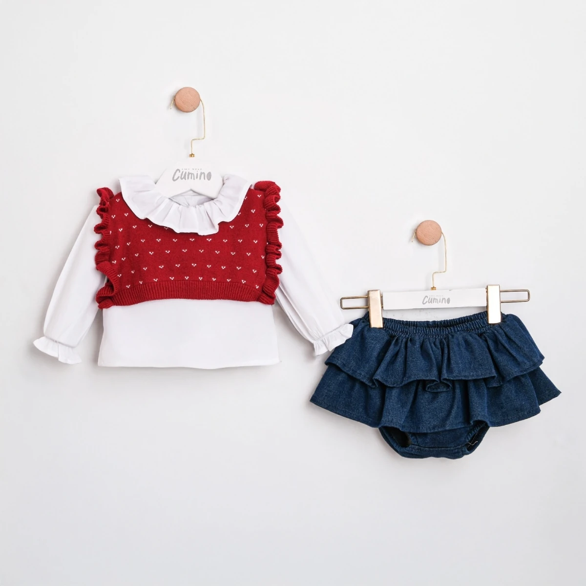 Kız Bebek Premium Triko Hırka Denim Etek Takım