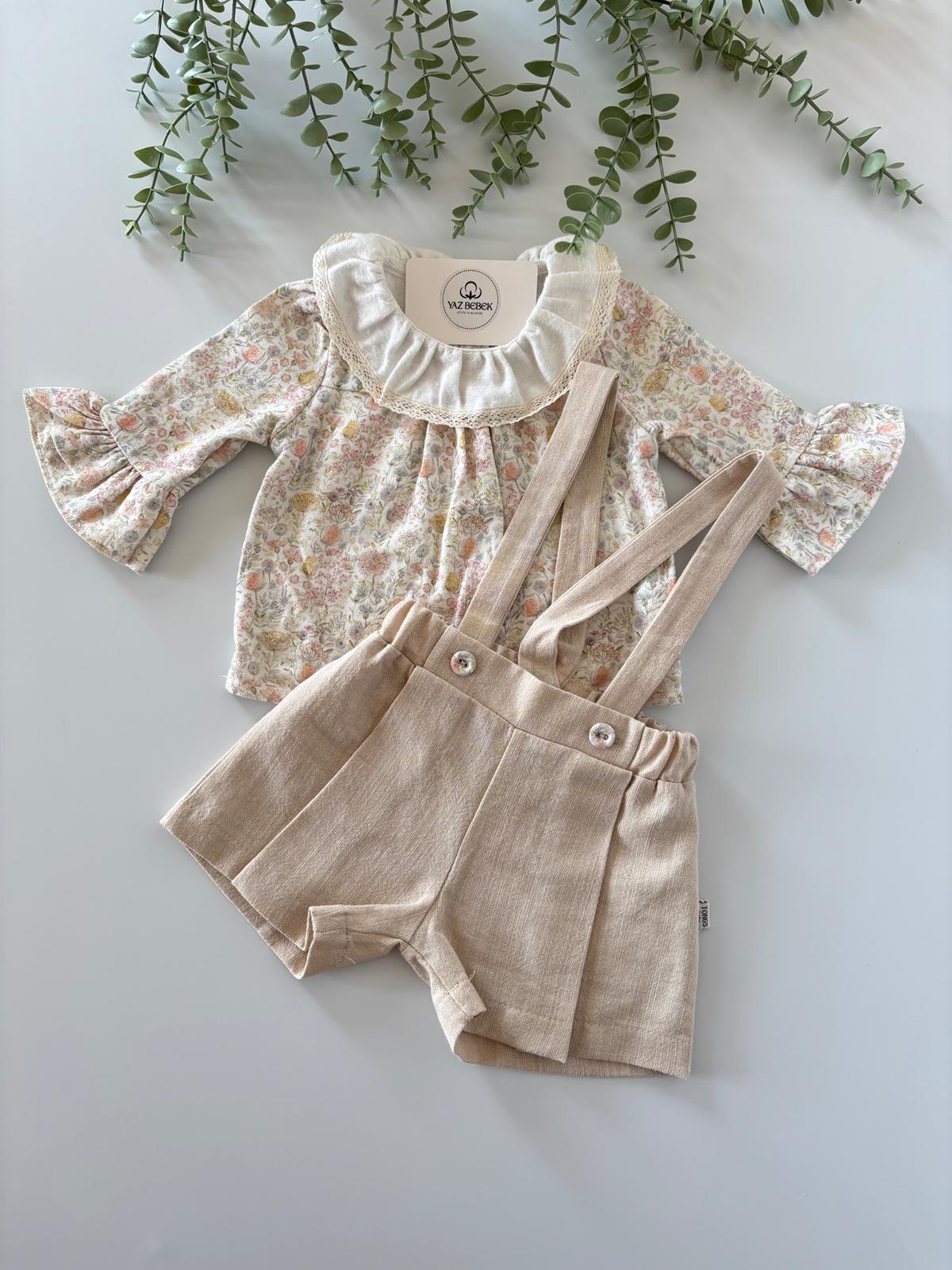 Kız Bebek 6-24 Ay Çiçekli 2’li Takım Bej Renk