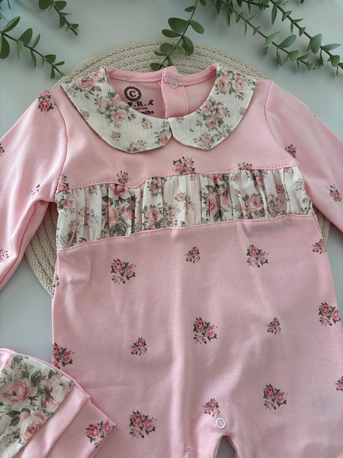 Kız Bebek 3-6-9 Ay Bebe Yaka Penye Tulum Pembe Renk