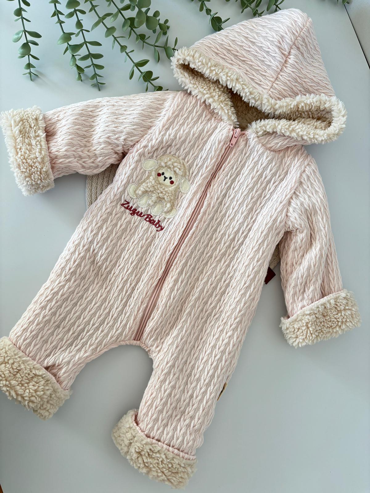 Kız Bebek 0-3 Ay Jakarlı Kuzu Astarlı Kışlık Tulum