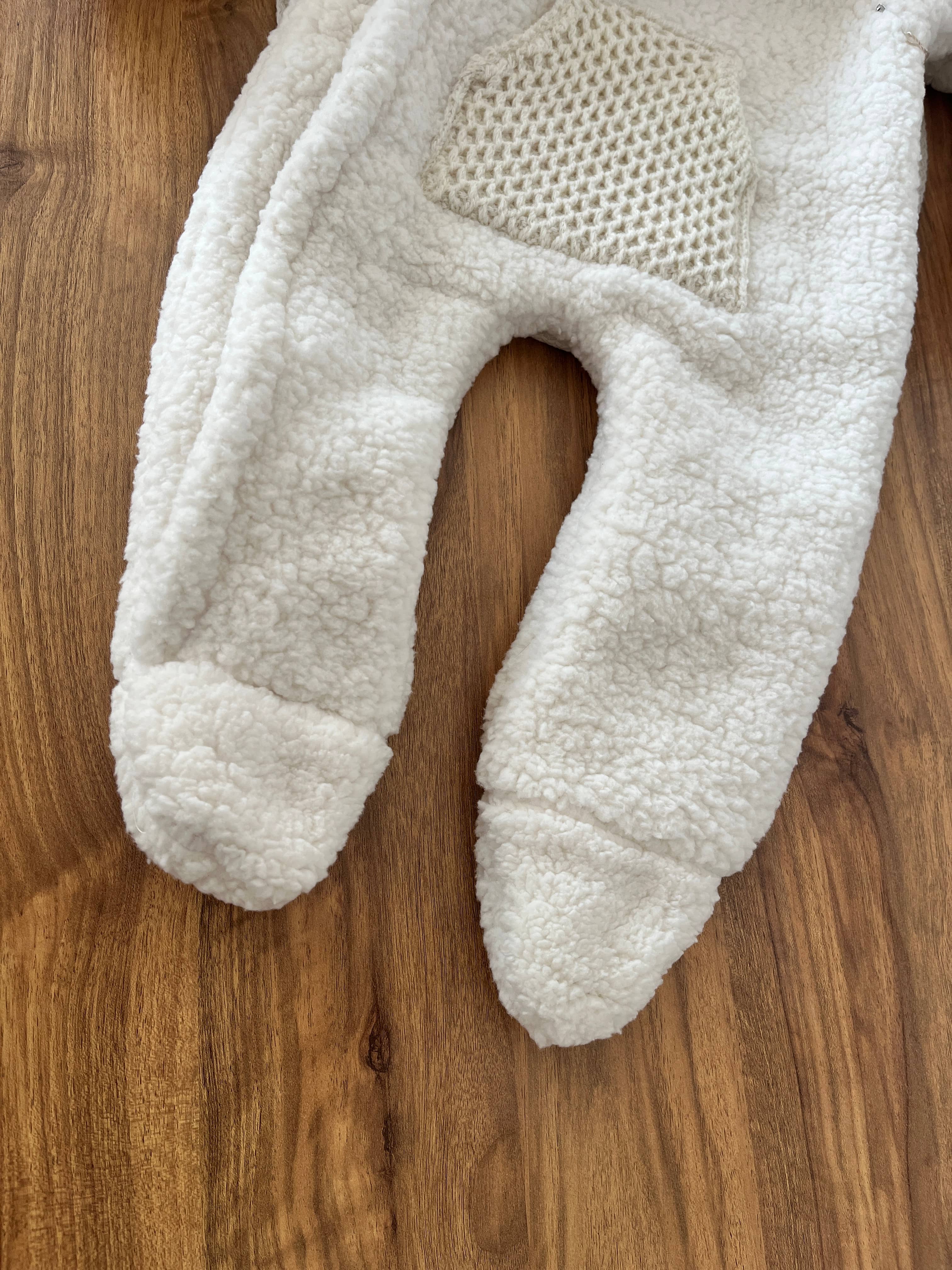 Unisex 3-6-9-12 Ay Welsoft Kürklü Tulum Ekru Renk